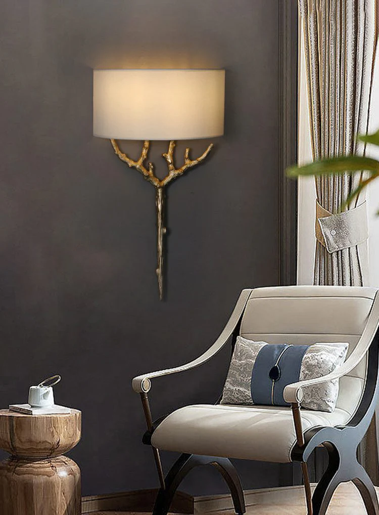Brass Branch Wall Lamp - ∅ 18.9″ x H 26.8″ / Dia 48cm x H 68cm / Brass & White / Set Of 2