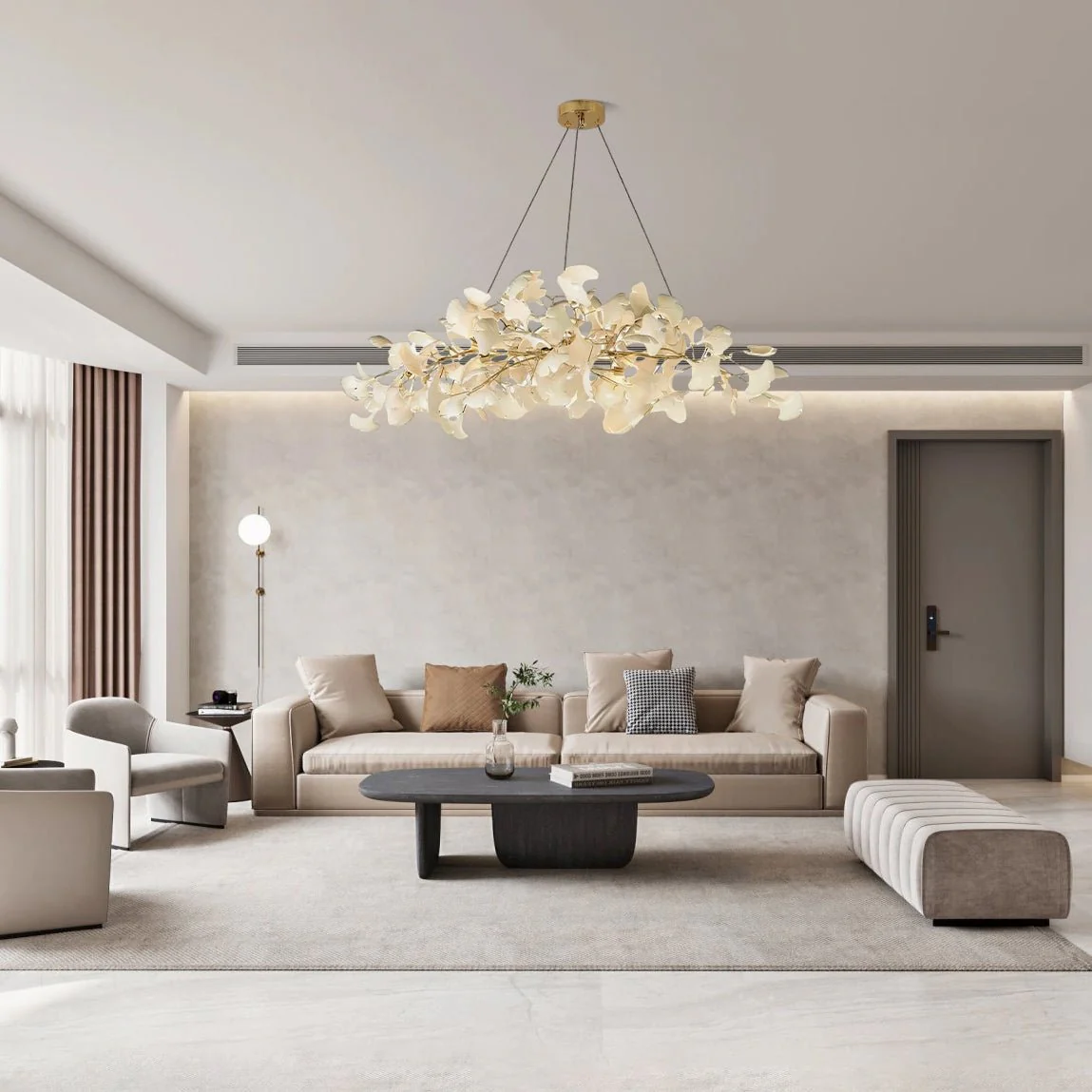 Люстра Gingko N - 180см x 70см x 55см, никель, белый