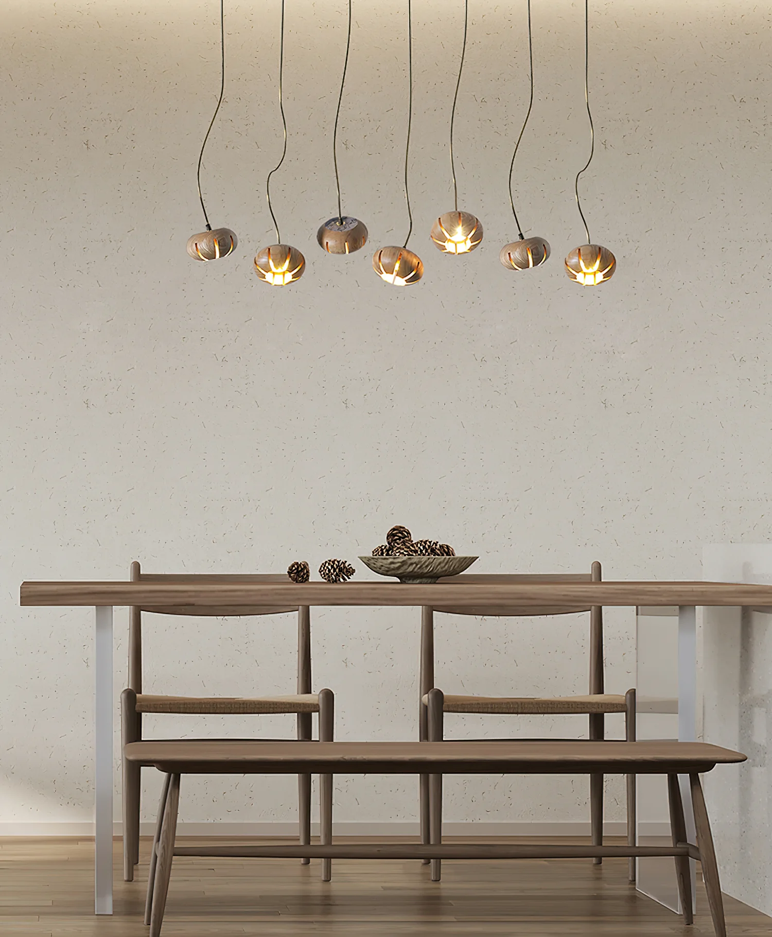 Люстра Wood Pumpkin Cluster - 19 плафонов ∅60см х 95см, орех