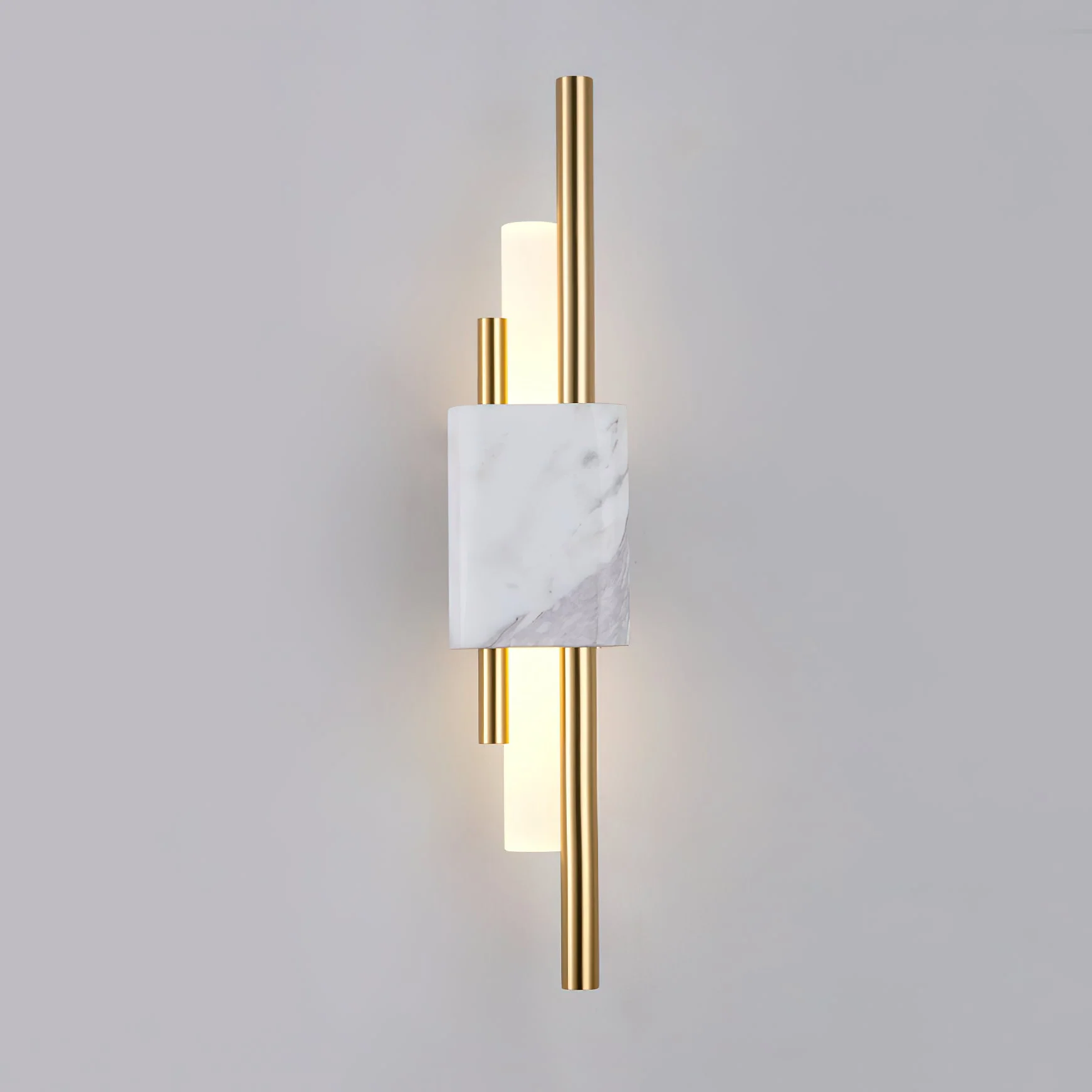 Tanto Plug In Wall Light - ∅ 3.9″ x H 19.7″ / Dia 10cm x H 50cm Set of 2 / White Marble & Gold / EU Plug