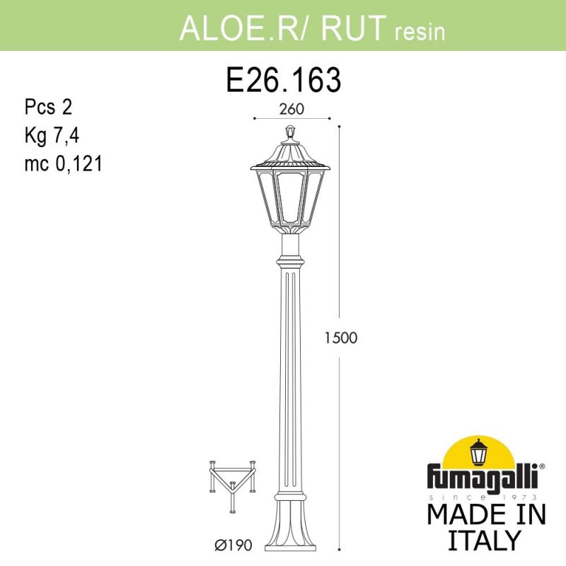 Светильник-столбик газонный FUMAGALLI RUT черный, прозрачный E26.163.000.AXF1R