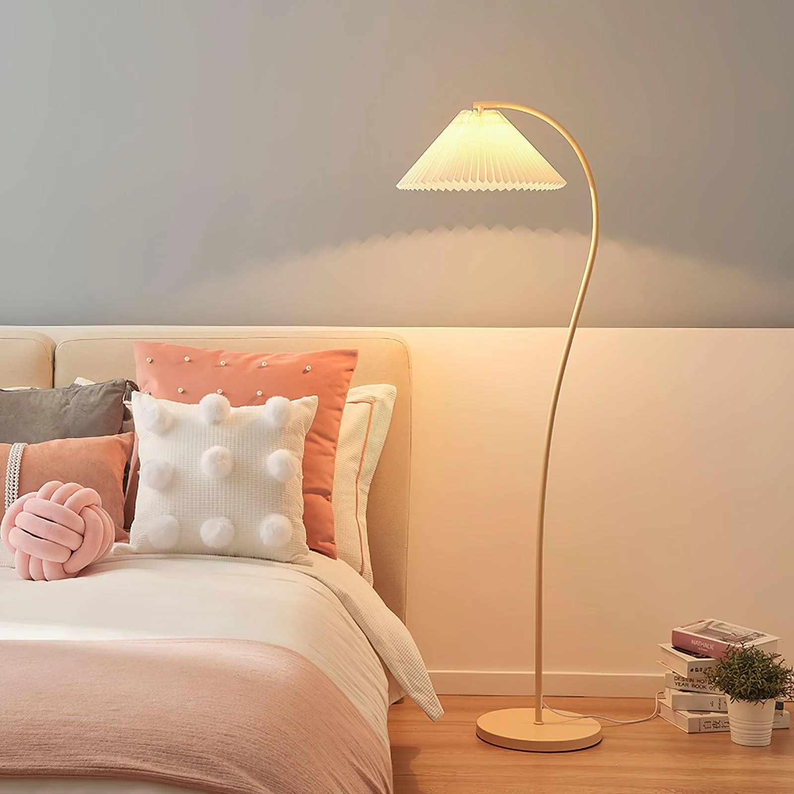 Crescini Pleated Floor Lamp - ∅ 11.8″ x H 59.8″/ Dia 30cm x H 152cm / Green & Light yellow / US plug