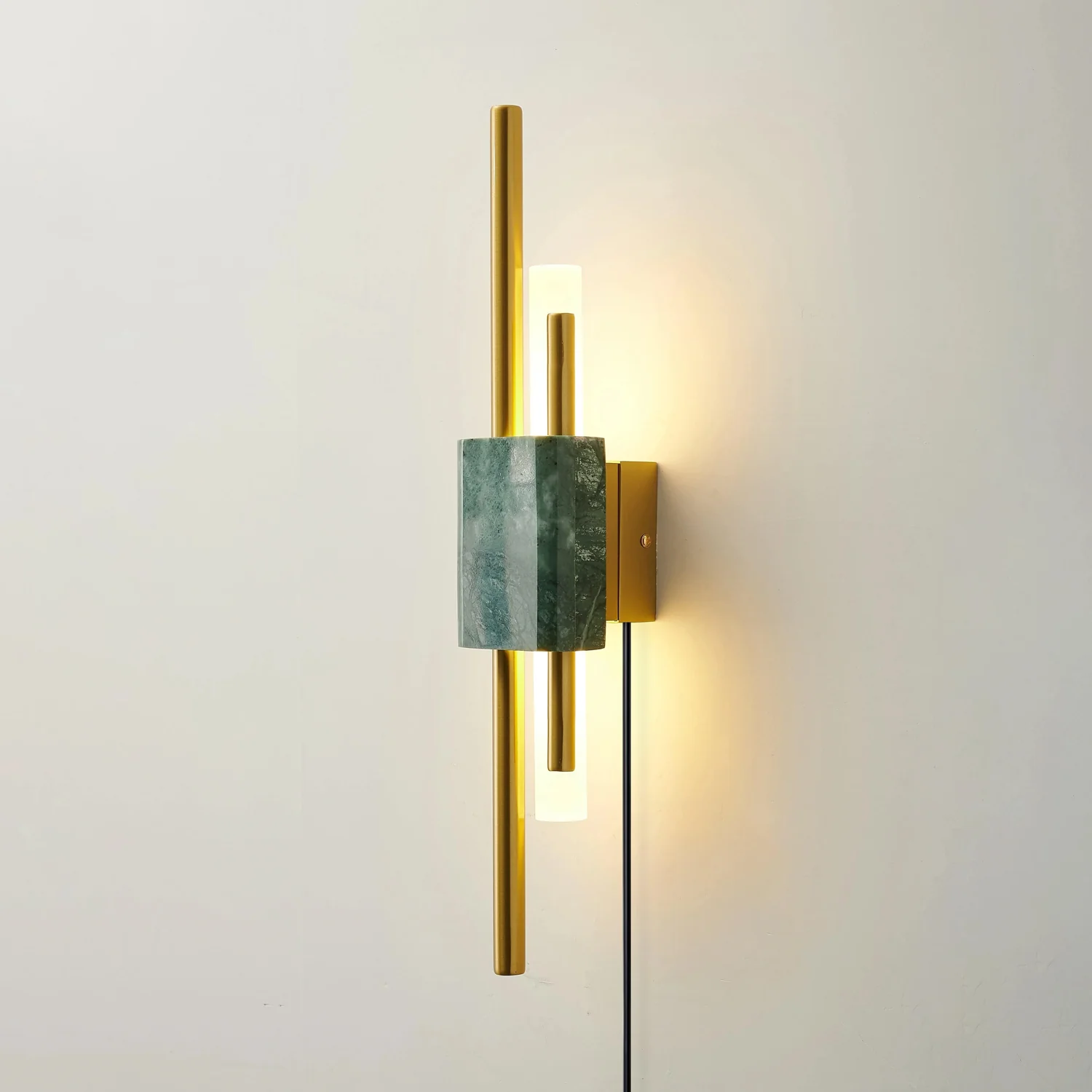 Tanto Plug In Wall Light - ∅ 3.9″ x H 19.7″ / Dia 10cm x H 50cm Set of 2 / White Marble & Gold / EU Plug