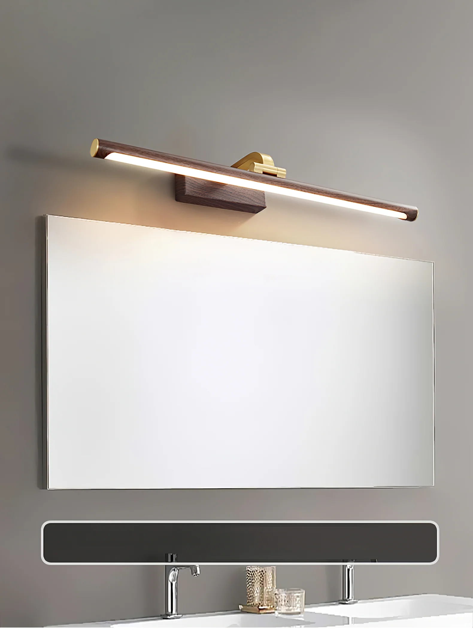 Walnut Color Linear LED Wall Light - ∅ 15.7″ x H 3.3″ / Walnut Color & Warm Light / Set Of 2