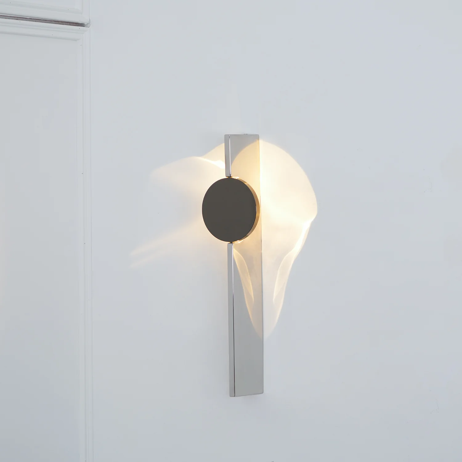 Creative Light And Shadow Wall Lamp - 2-Lights: ∅ 4.1″ x H 14.9″ Set of 2 / Chrome & Black / Warm Light
