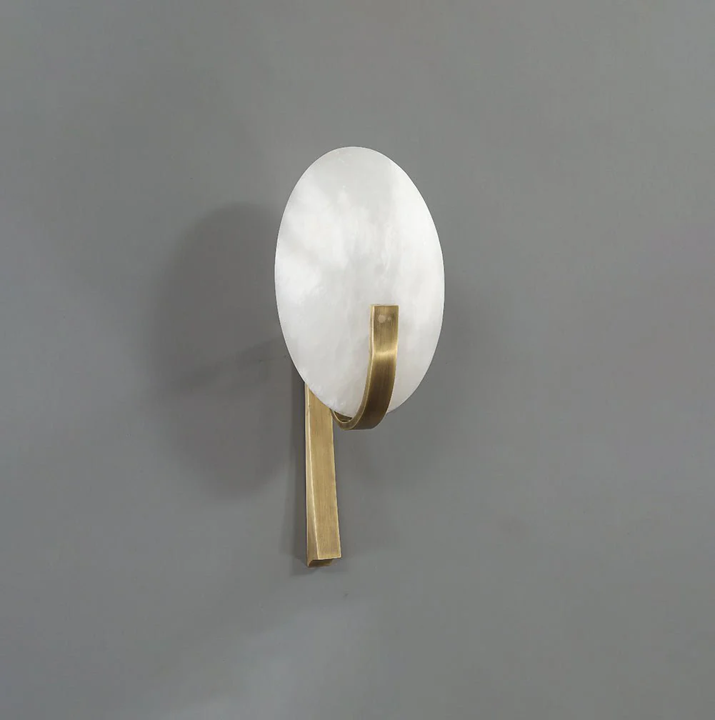 Alice Alabaster Wall Lamp - ∅ 7.9″ x H 19.7″ / Black & Warm Light / Set Of 2