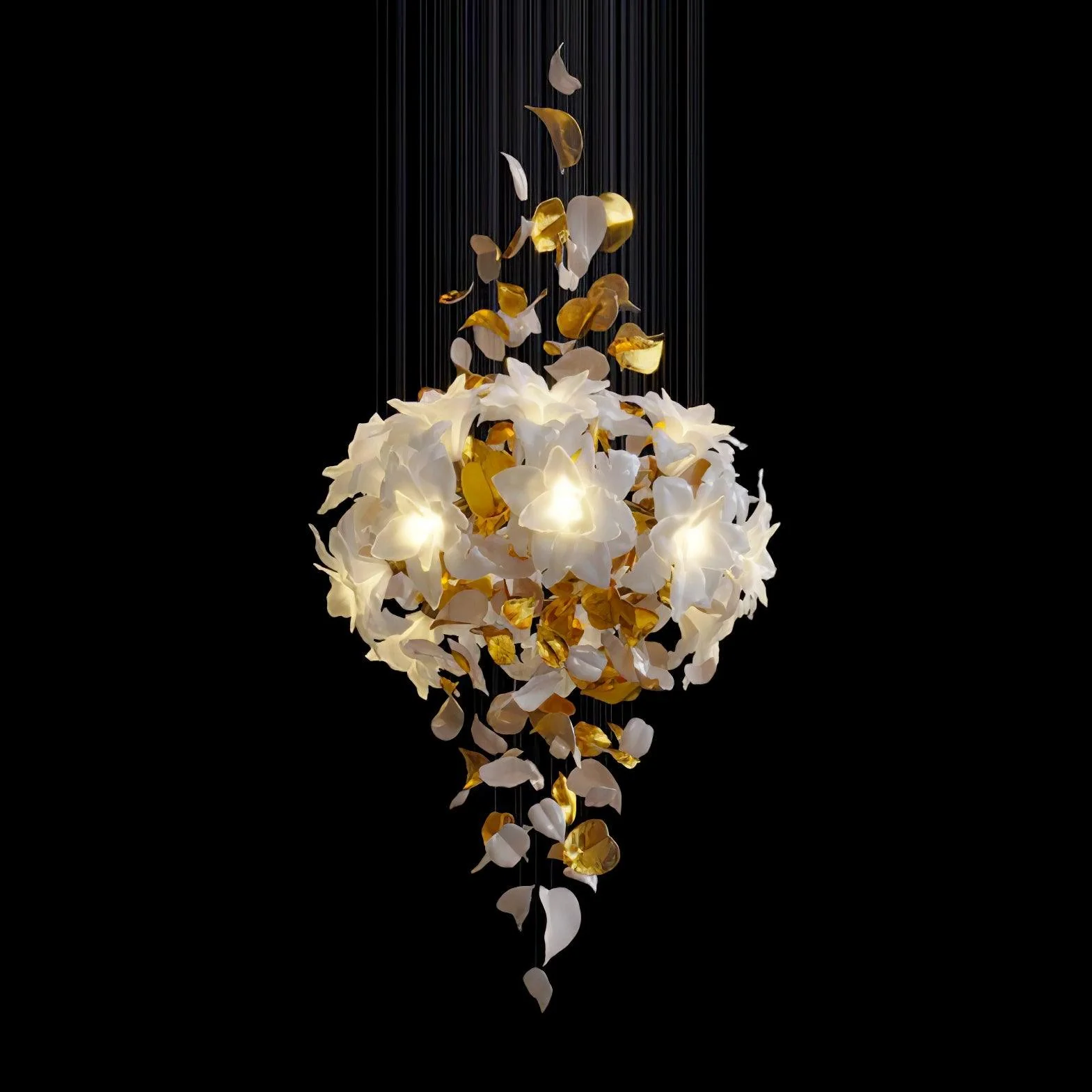 Люстра Flying Flowers Fluttering - модель A ∅80см x 180см, латунь, белый