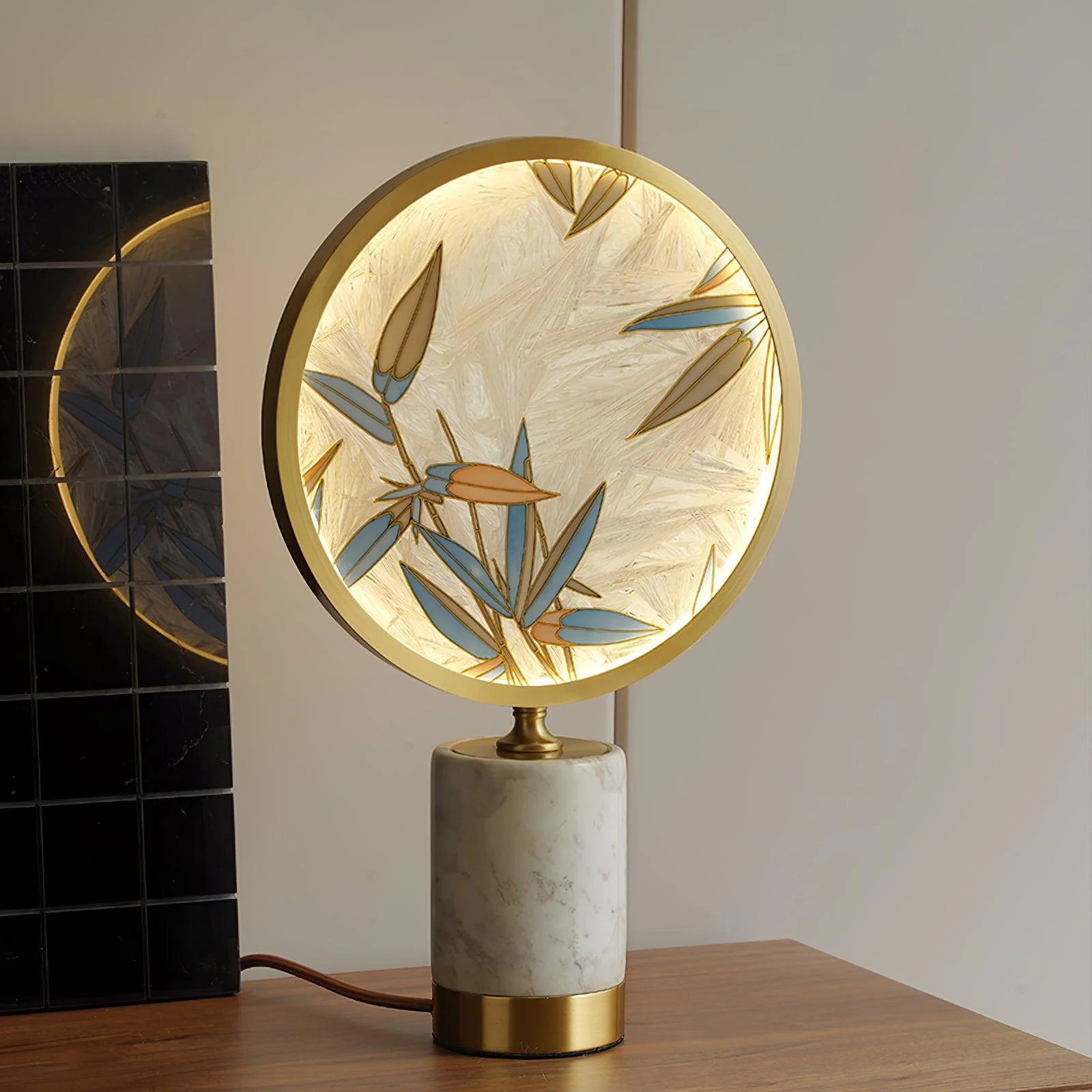 Enamel Table Lamp - ∅ 11.4″ x H 18.1″ / Dia 29cm x H 46cm / Brass+White / US plug