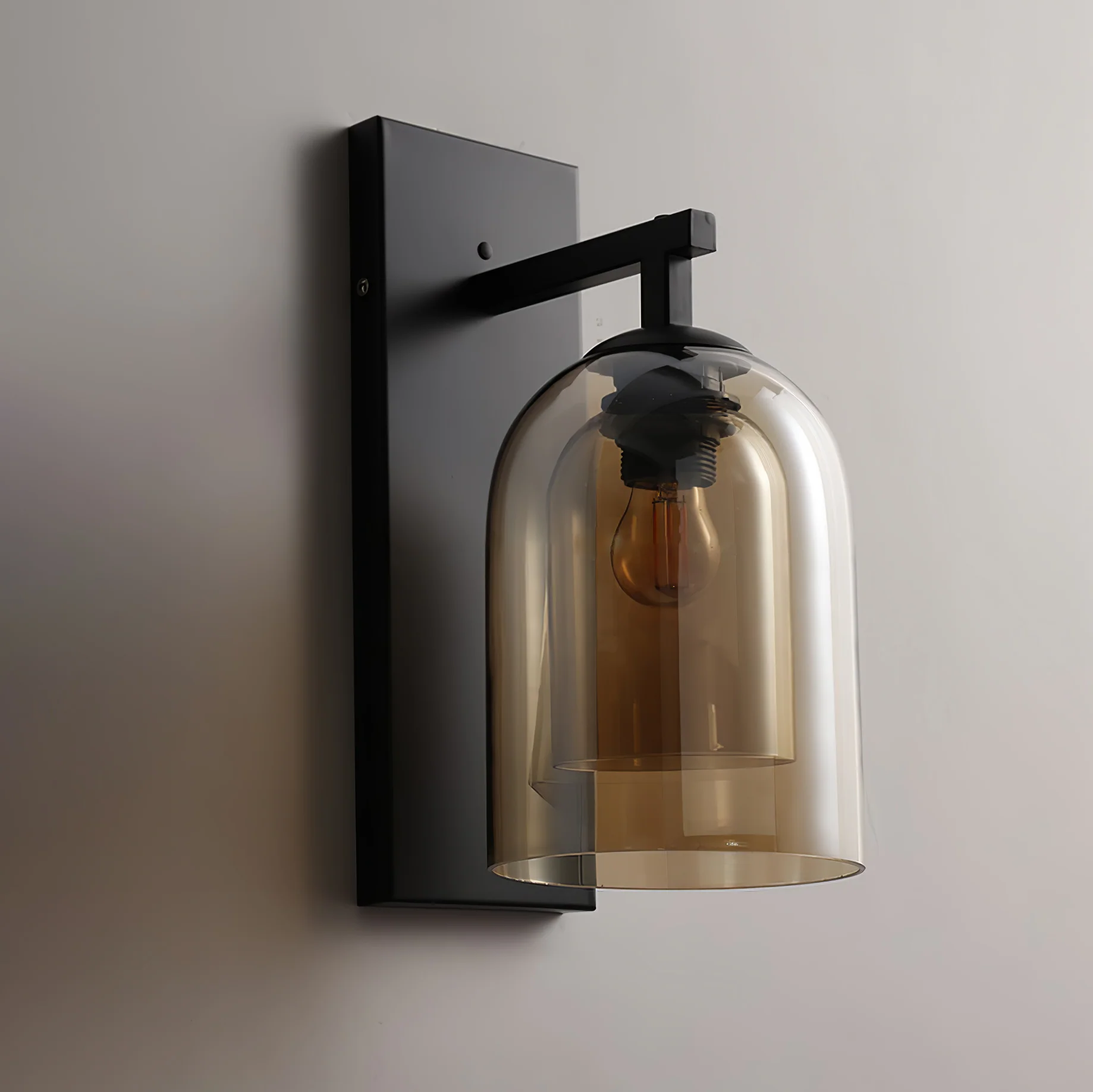 Настенный светильник Glass Tubular - ∅15см x 34см, черный, янтарь