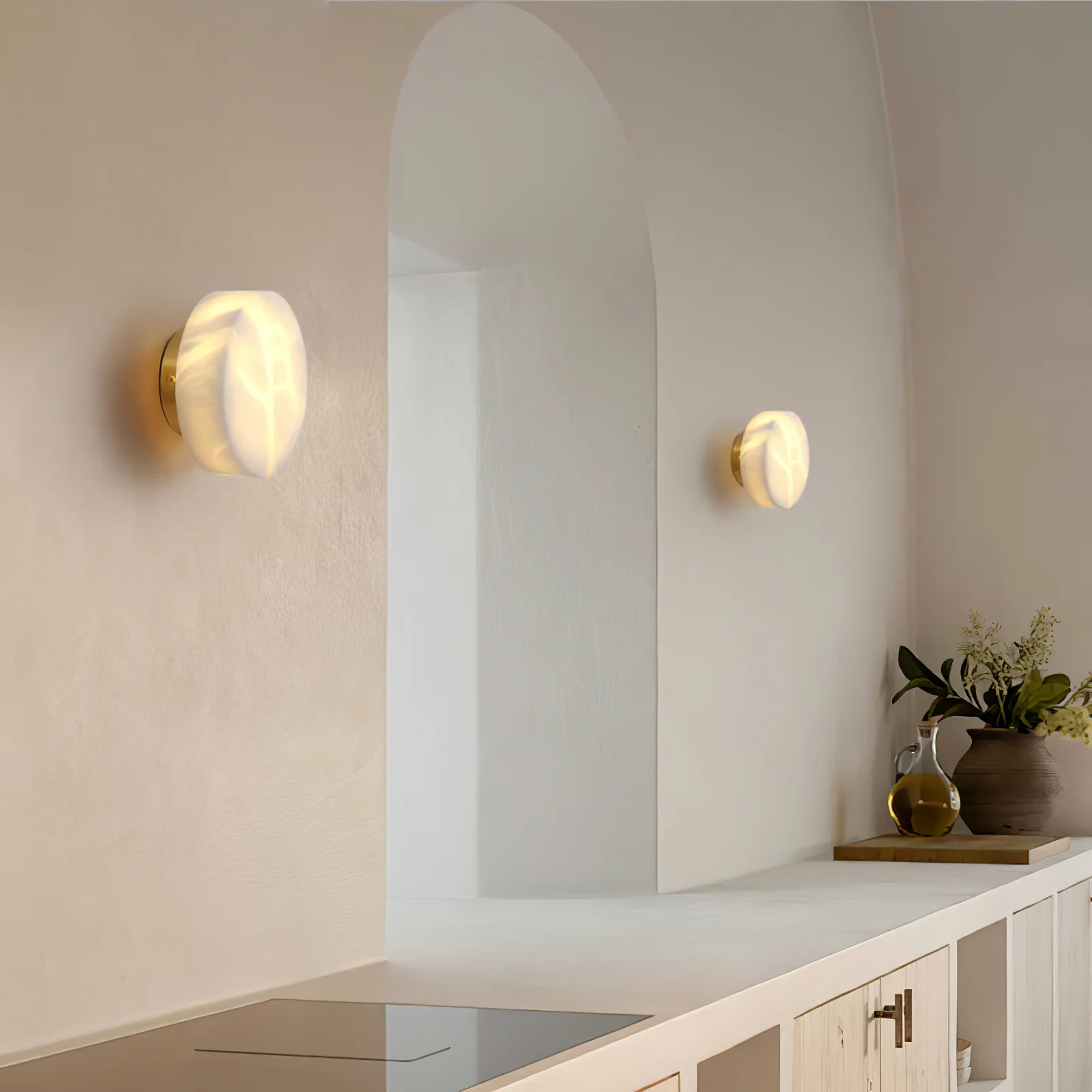 Настенный светильник Cylindrical Alabaster - ∅18см х 7см, черный, белый, теплый свет