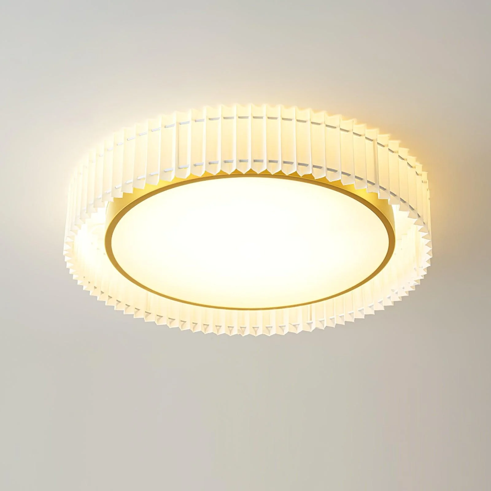 Потолочный светильник Round Pleated - ∅40см x 20см, золотой, бежевый, холодный свет
