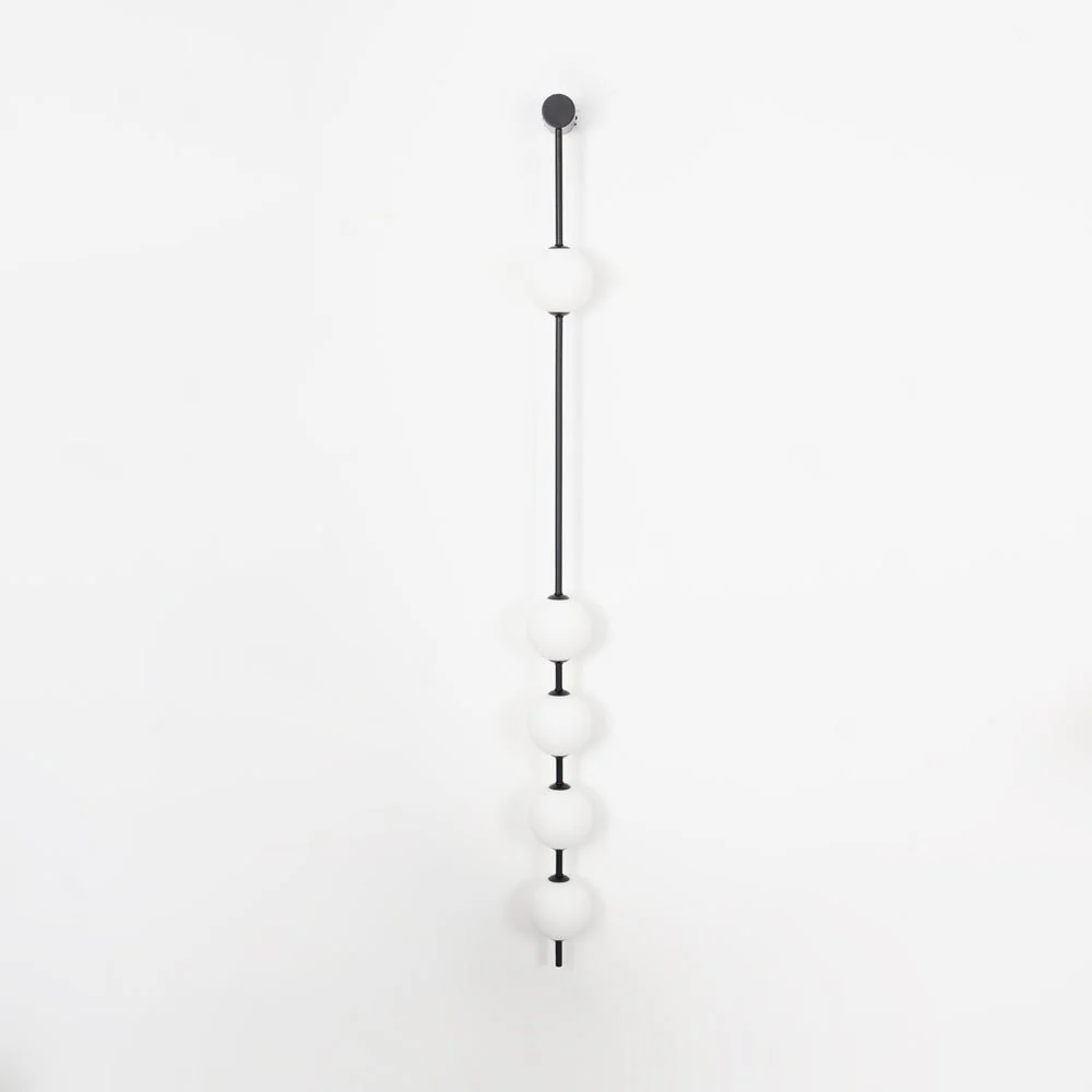 Vertical Balls Wall Lamp - 5 Lamps Set of 2 / Nickel & Glass Ball / Neutral Light
