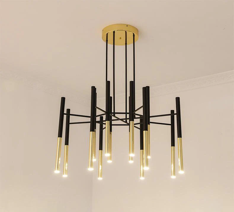 Люстра Metal Tubular - 12 подвесов ∅60см x 45см, черный, золотой
