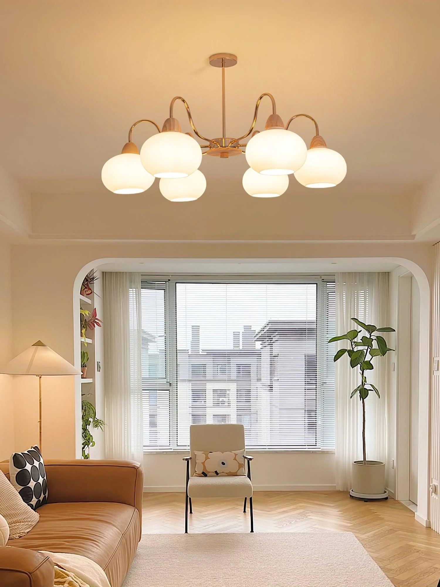Люстра Glass Persimmon - 5 плафонов ∅66см x 34см, золотой, белое стекло