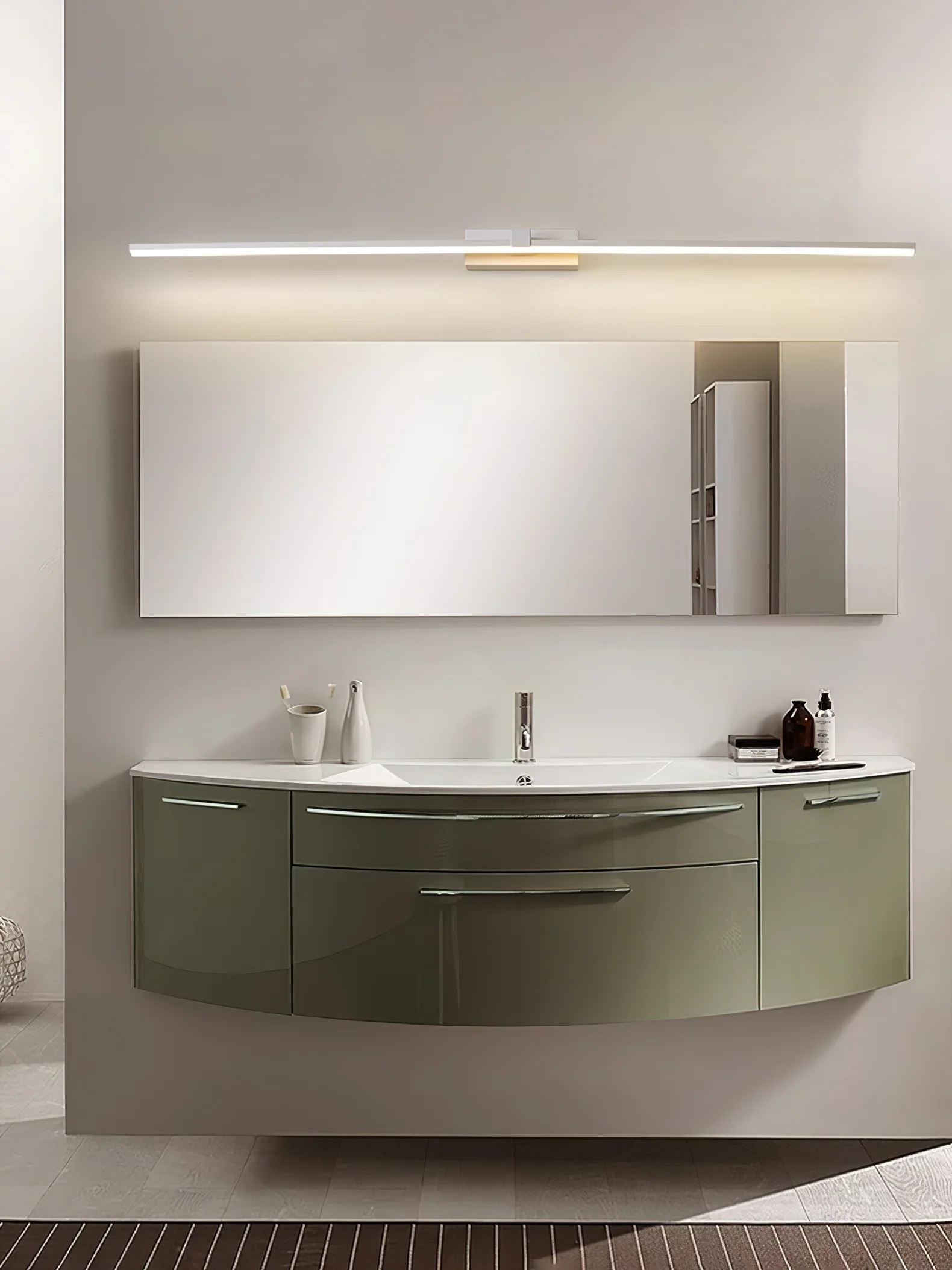 Metal Linear Mirror Wall Light - ∅ 23.6″ x H 3.1″ / Black & Warm Light / Set Of 2