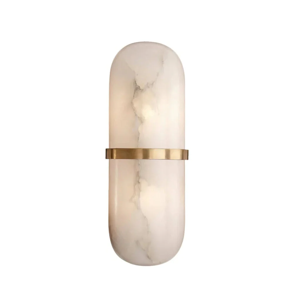 Alabaster Pill Wall Light - ∅ 4.7″ x H 15.7″ / Black & Warm Light / Set Of 2
