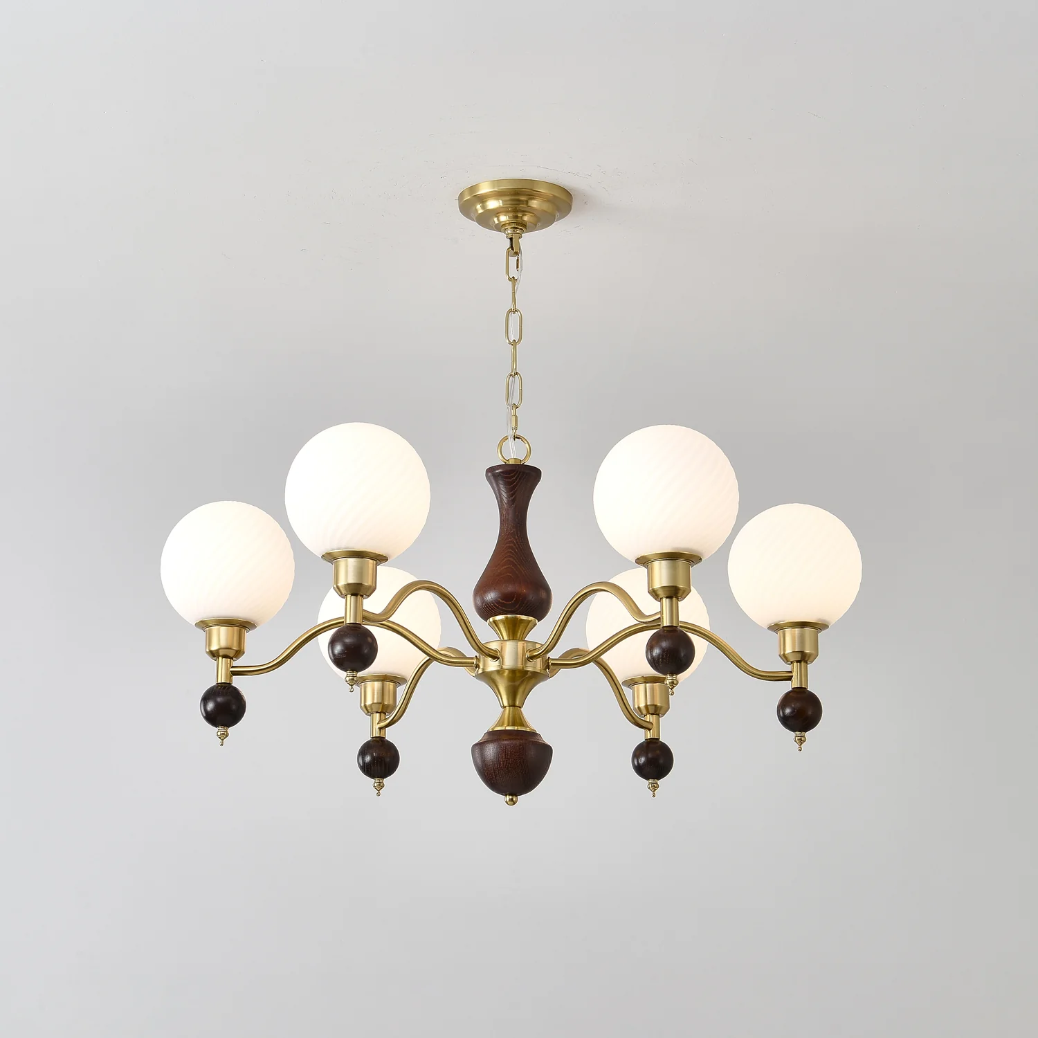 Люстра Globe Orb Wood - 6 плафонов ∅85см x 45см, орех, золотой