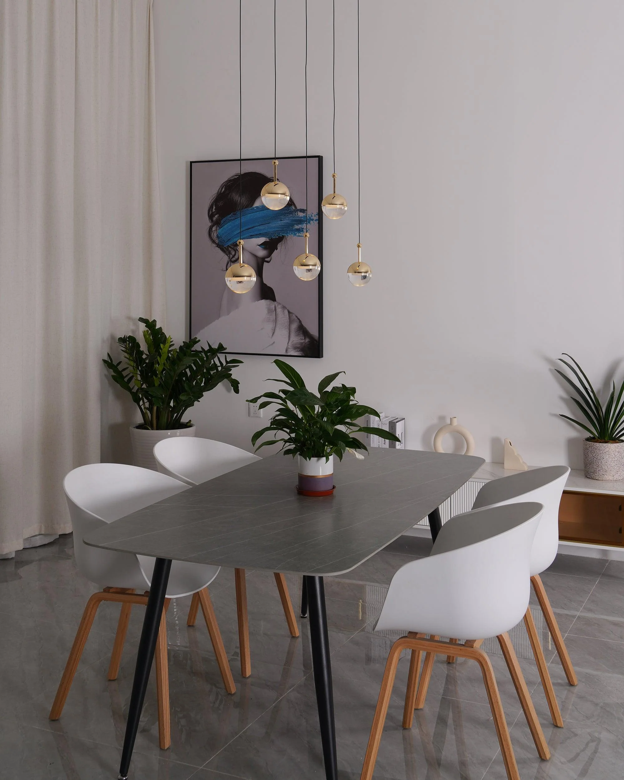 Подвесной светильник Restaurant Art LED - 5 плафонов ∅70см x 200см, розовое золото, теплый свет