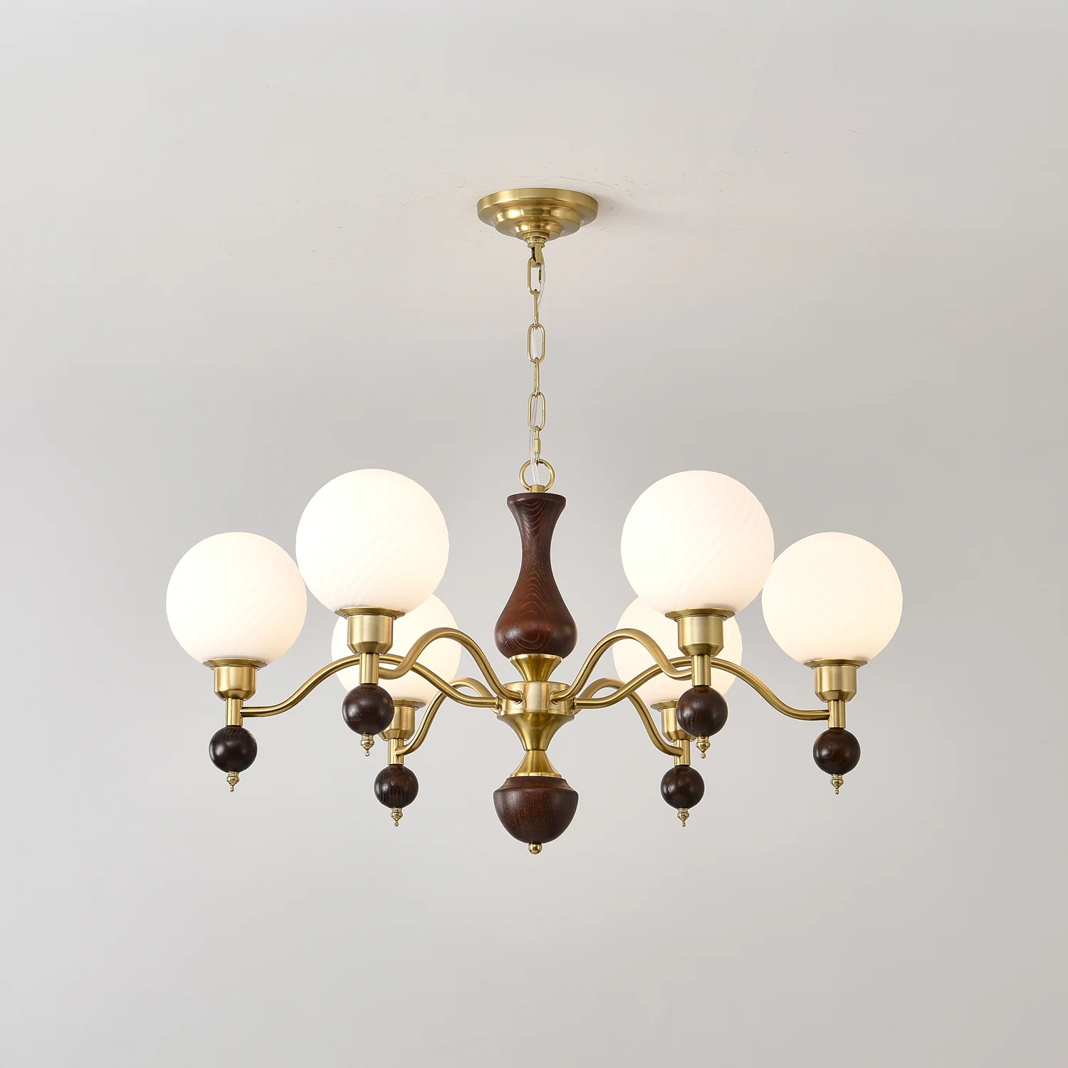 Люстра Globe Orb Wood - 6 плафонов ∅85см x 45см, орех, золотой