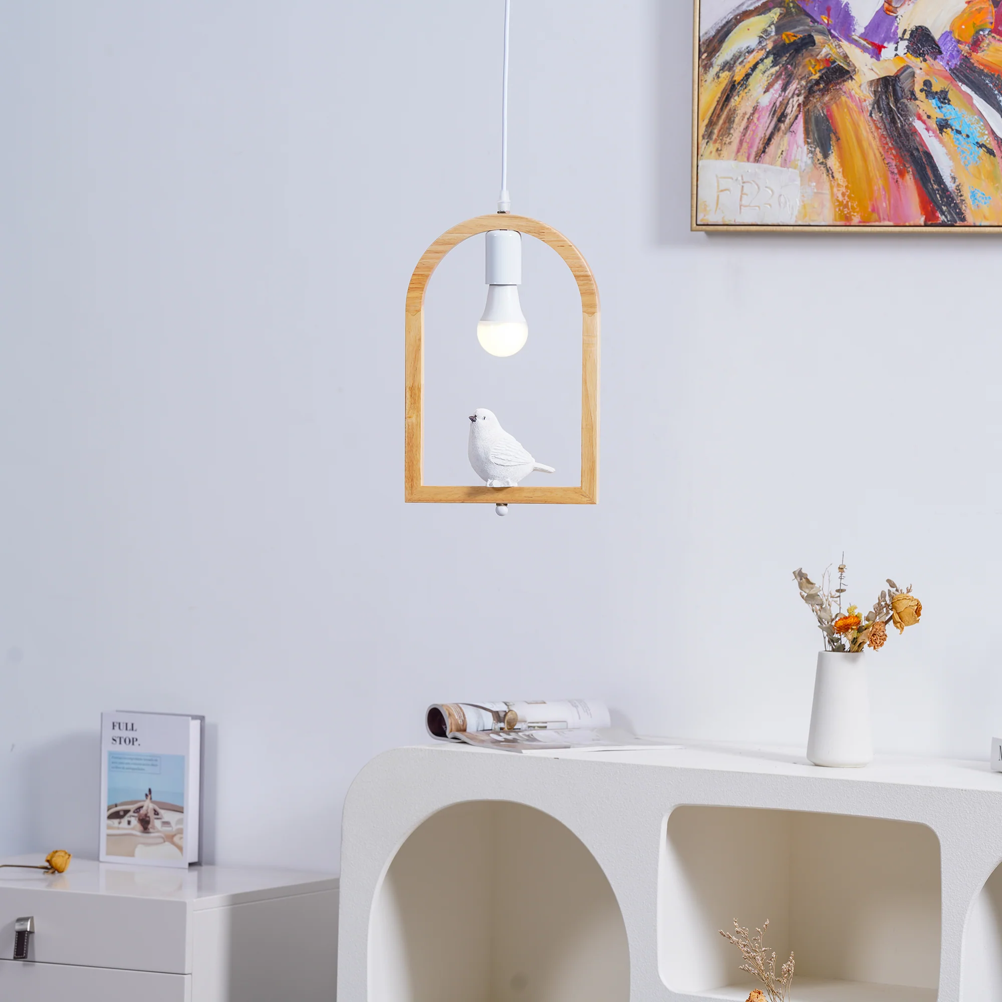 Подвесной светильник Wood Bird Resin - модель B ∅23см x 34см, деревянный