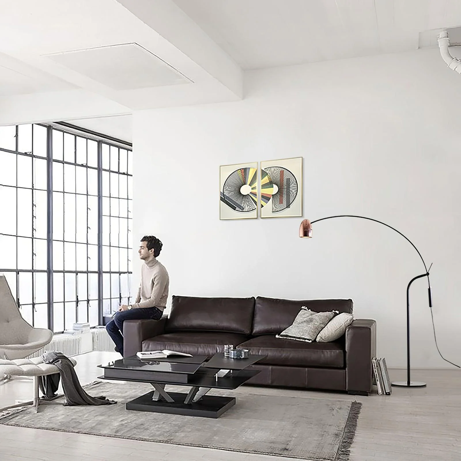 Hercules Floor Lamp - ∅ 45.3″ x H 65″ / Dia 115cm x H 165cm / Black + Rose Gold / UK plug