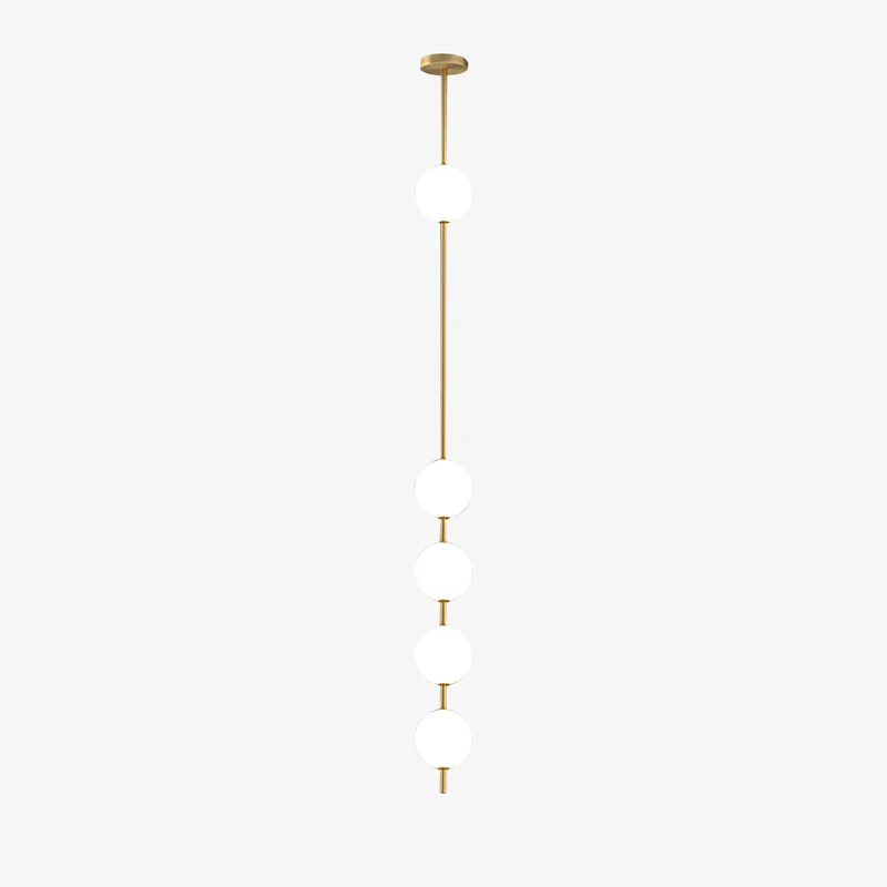 Подвесной светильник Vertical Balls - 5 источников света ∅12см х 154см, латунь, пластиковый шар, теплый свет