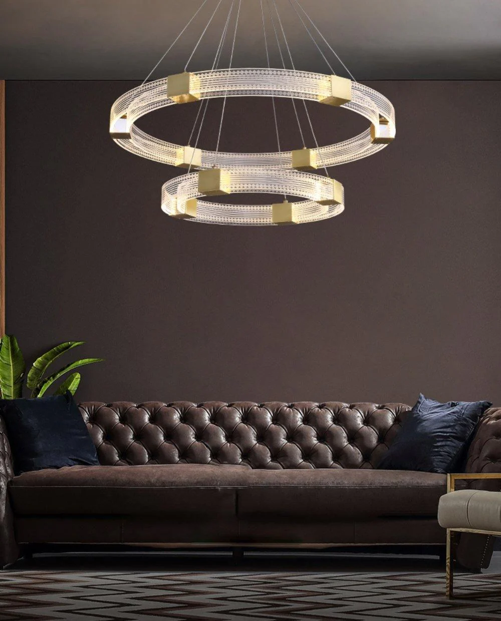 Люстра Parallel Ring LED - ∅65см + ∅80см x 150см, теплый свет