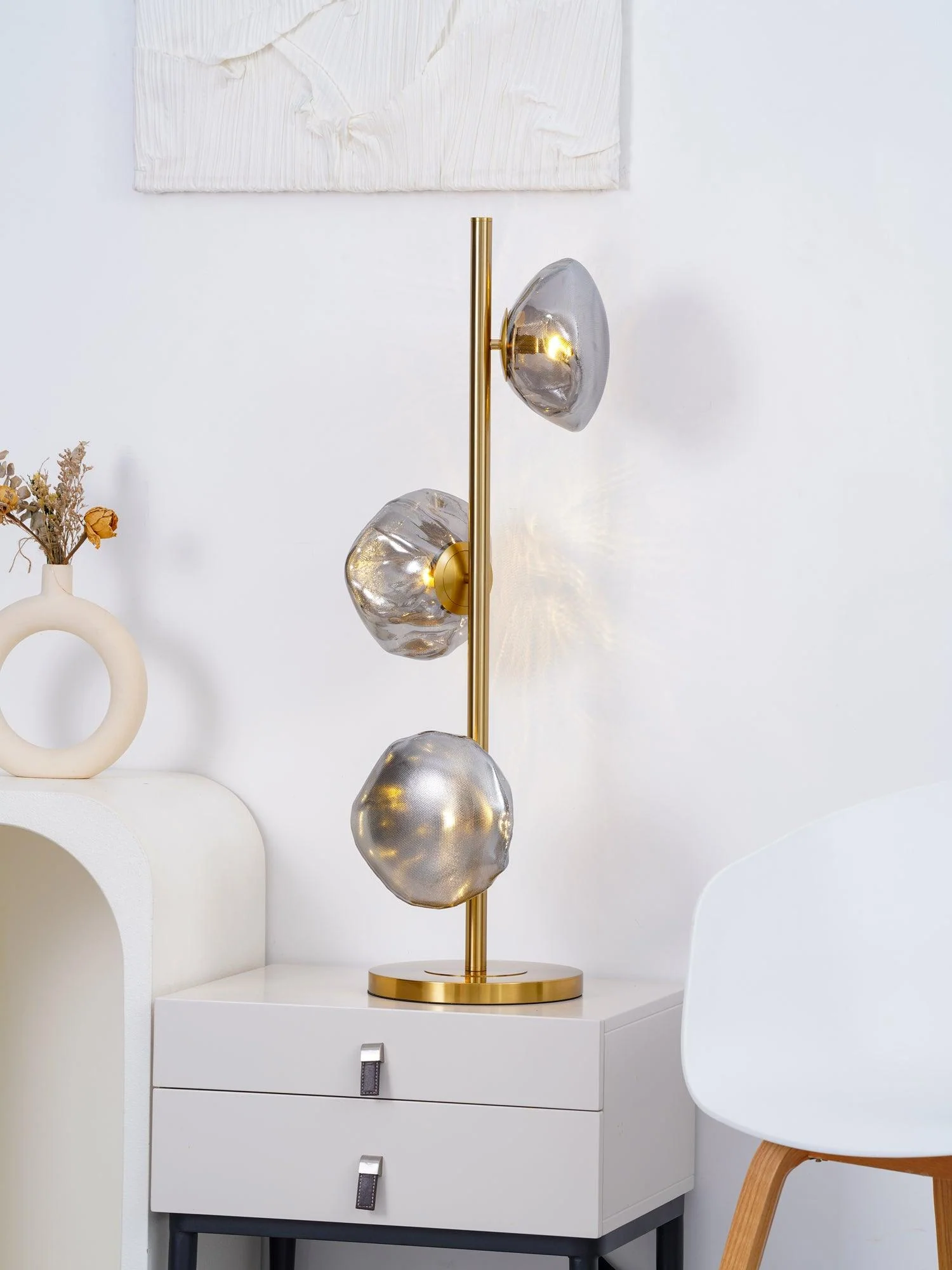 Glass Petals Table Lamp - ∅ 13.8″ x H 35.4″ / Dia 35cm x H 90cm / Gold+Smoke gray / US plug