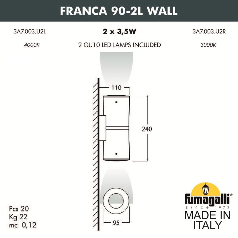 Фасадный светильник FUMAGALLI FRANCA 90 белый, прозрачный 3A7.003.000.WXU2L