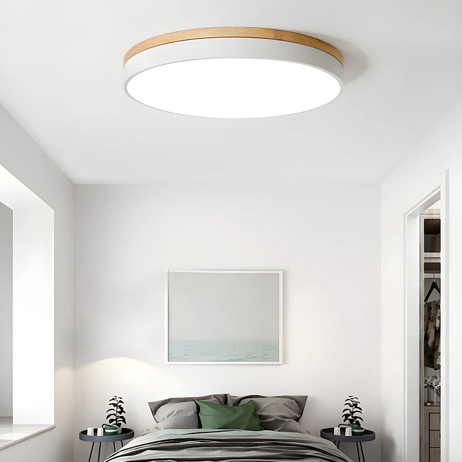 Потолочный светильник Zara Circular Wood - ∅50см х 5см, серый, теплый свет