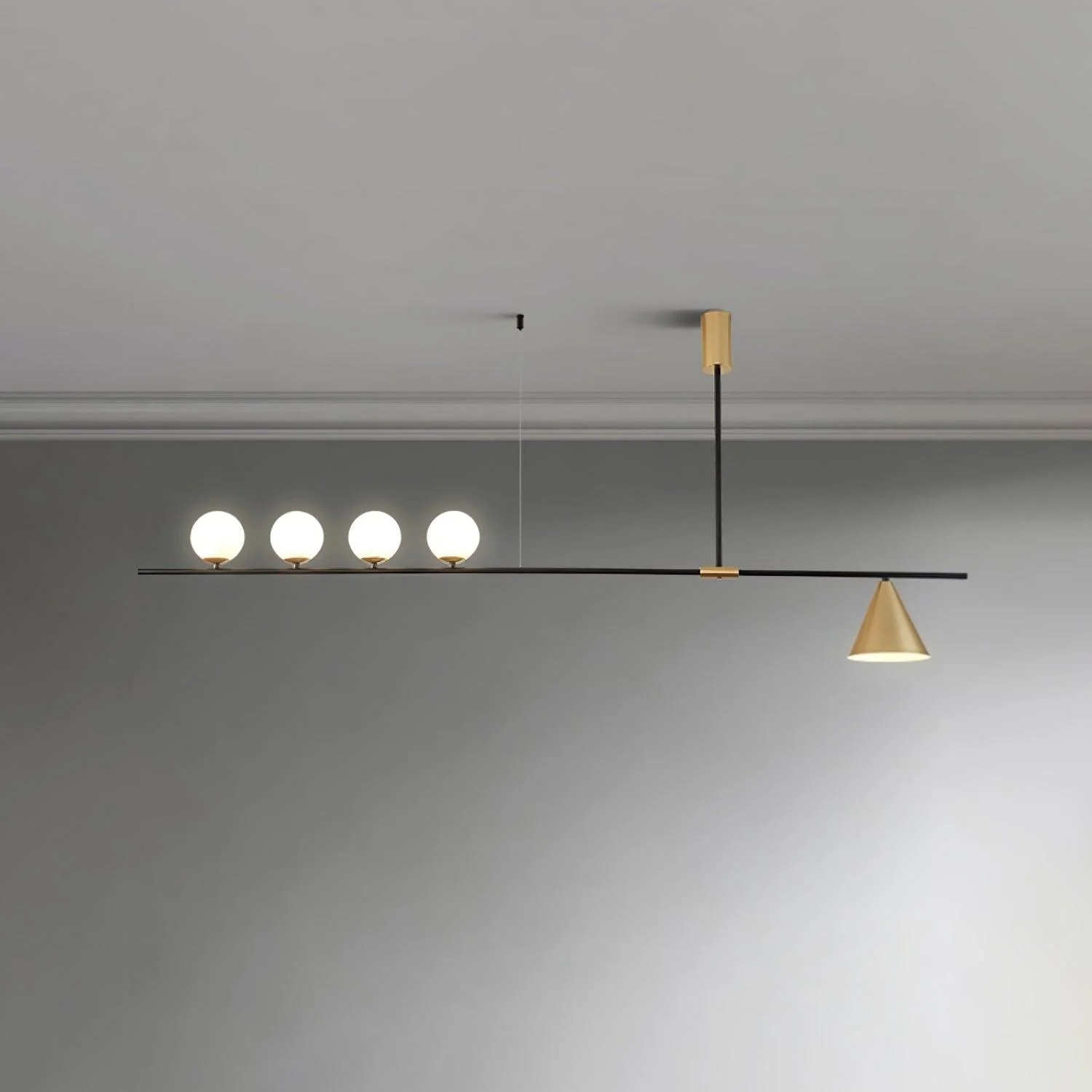 Подвесной светильник Eclipse Linear Suspension - 3 источника света 123см x 70см, золотой, золотой абажур