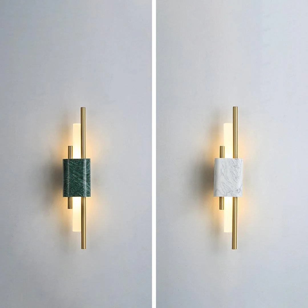 Tanto Wall Light - ∅ 3.9″ x H 23.6″ Set of 2 / White Marble & Gold / Cool Light