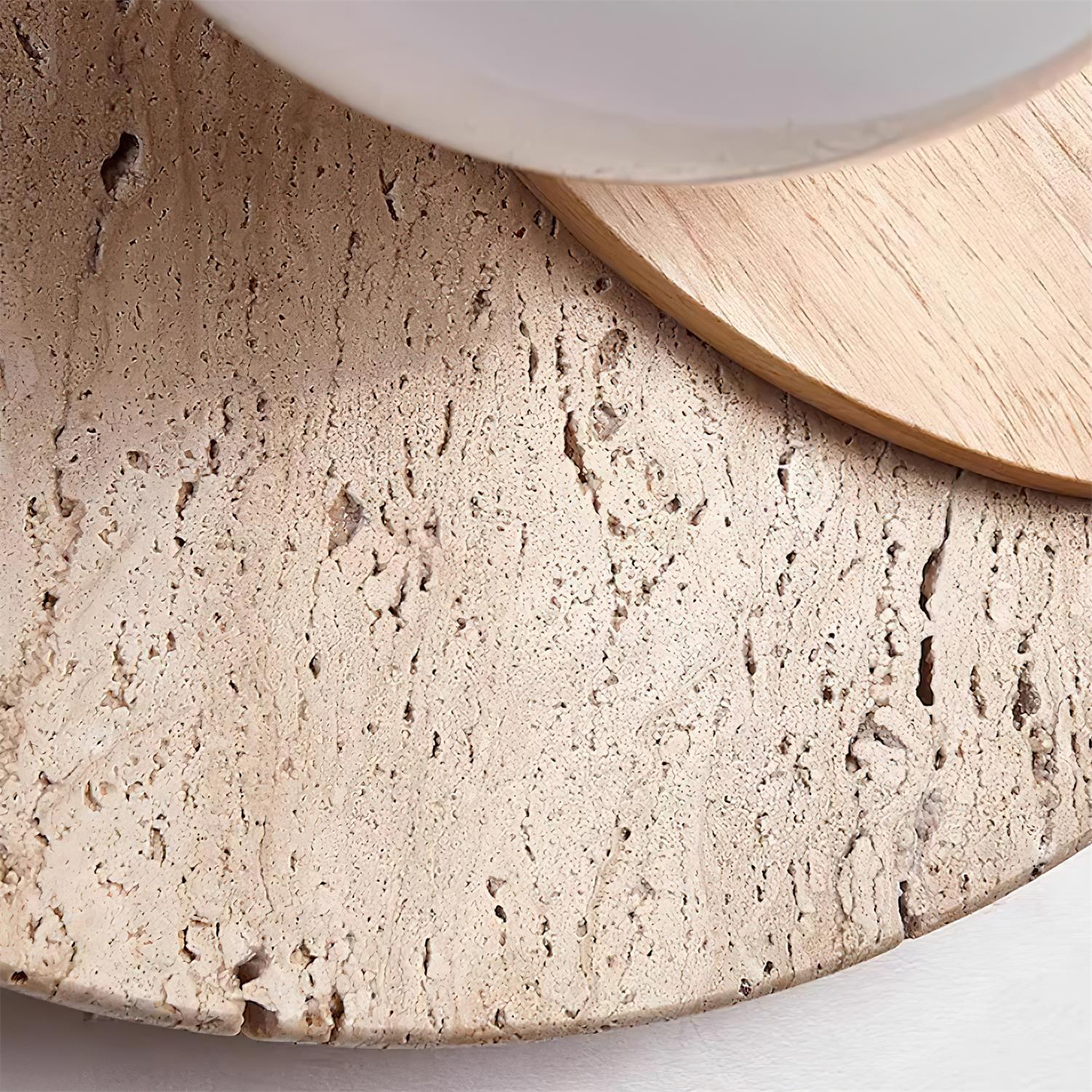 Lunar Eclipse Wall Lamp - ∅ 11.8″ x H 9.8″ / Dia 30cm x H 25cm Set of 2 / Wood Color & Beige
