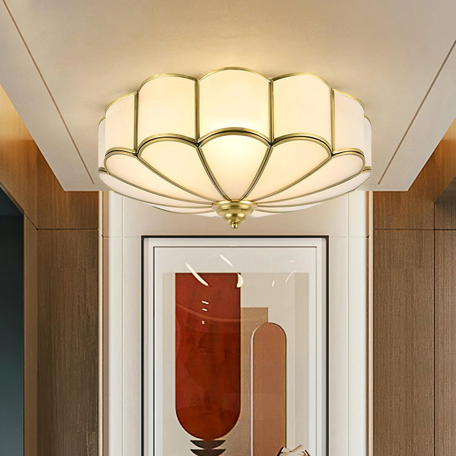 Потолочный светильник Flower Shape Glass Recessed - 6 плафонов ∅60см x 20см, латунь, стекло