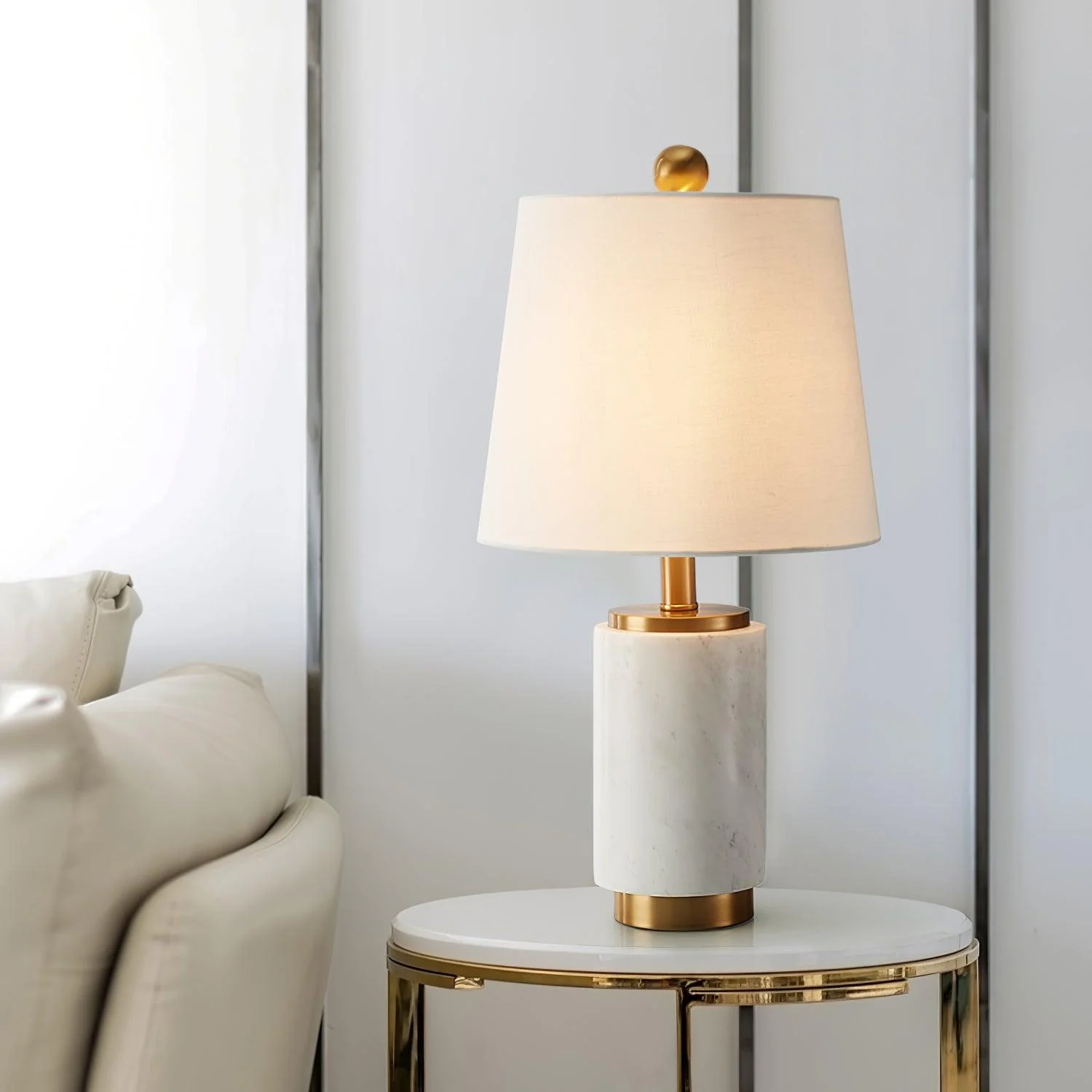 Joan Marble Table Lamp - ∅ 11″ x H 20.8″/ Dia 28cm x H 53cm / Black Marble / UK plug