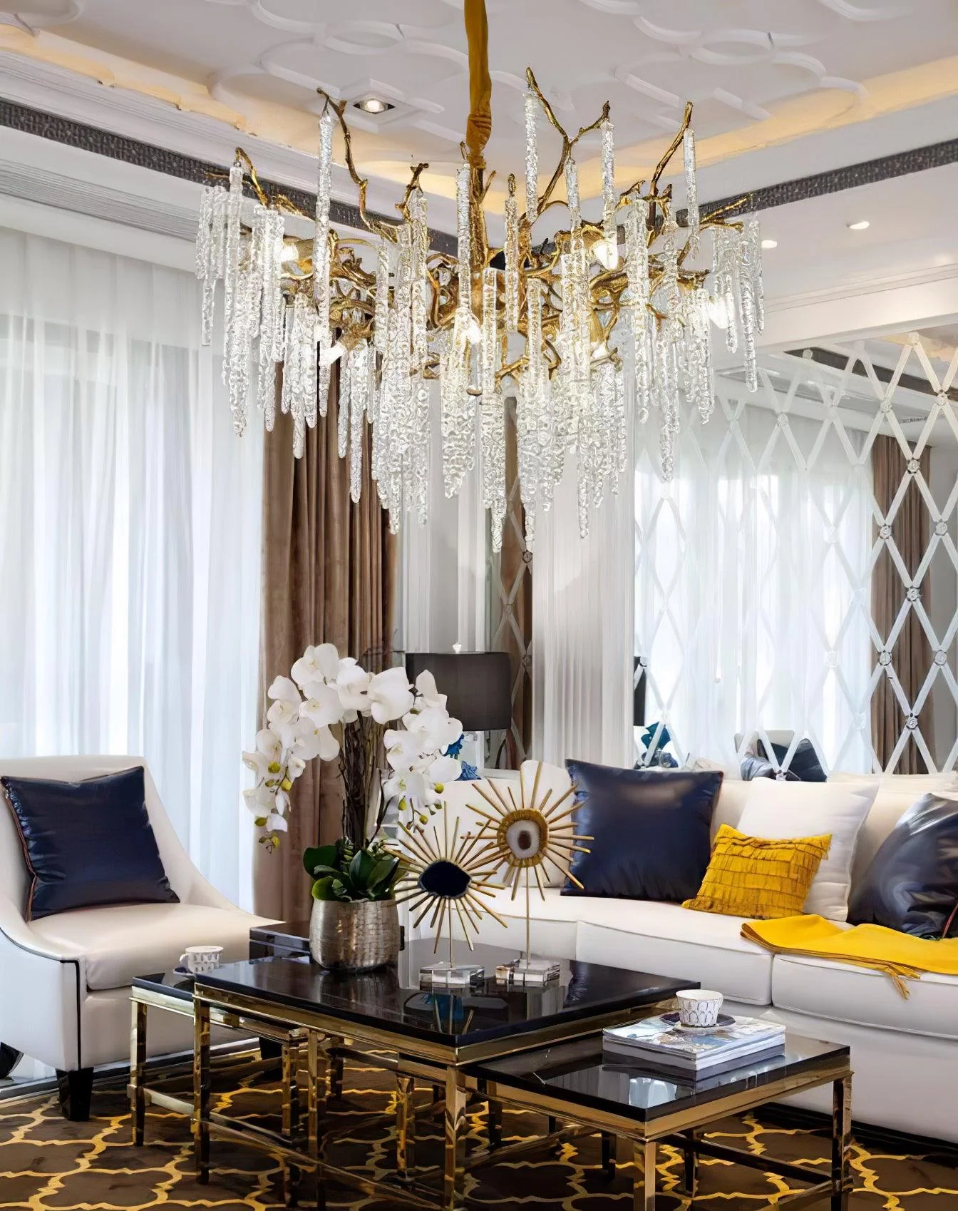 Люстра Crystal Icicles Branch Brass - ∅120см x 45см x 40см, латунь, прозрачный кристалл