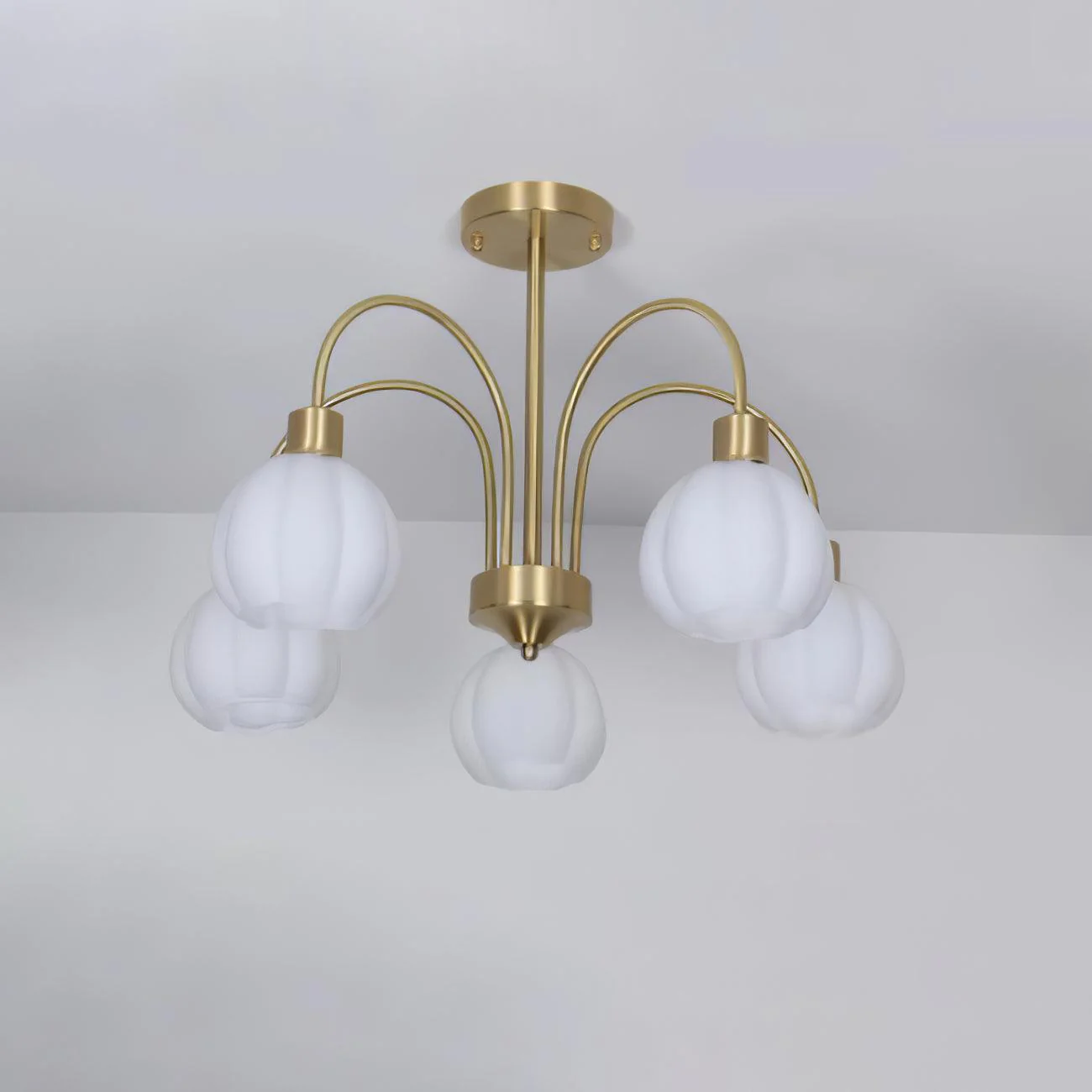 Люстра Glass Pumpkin Gold - 5 плафонов ∅60см x 38см, золотой, белый