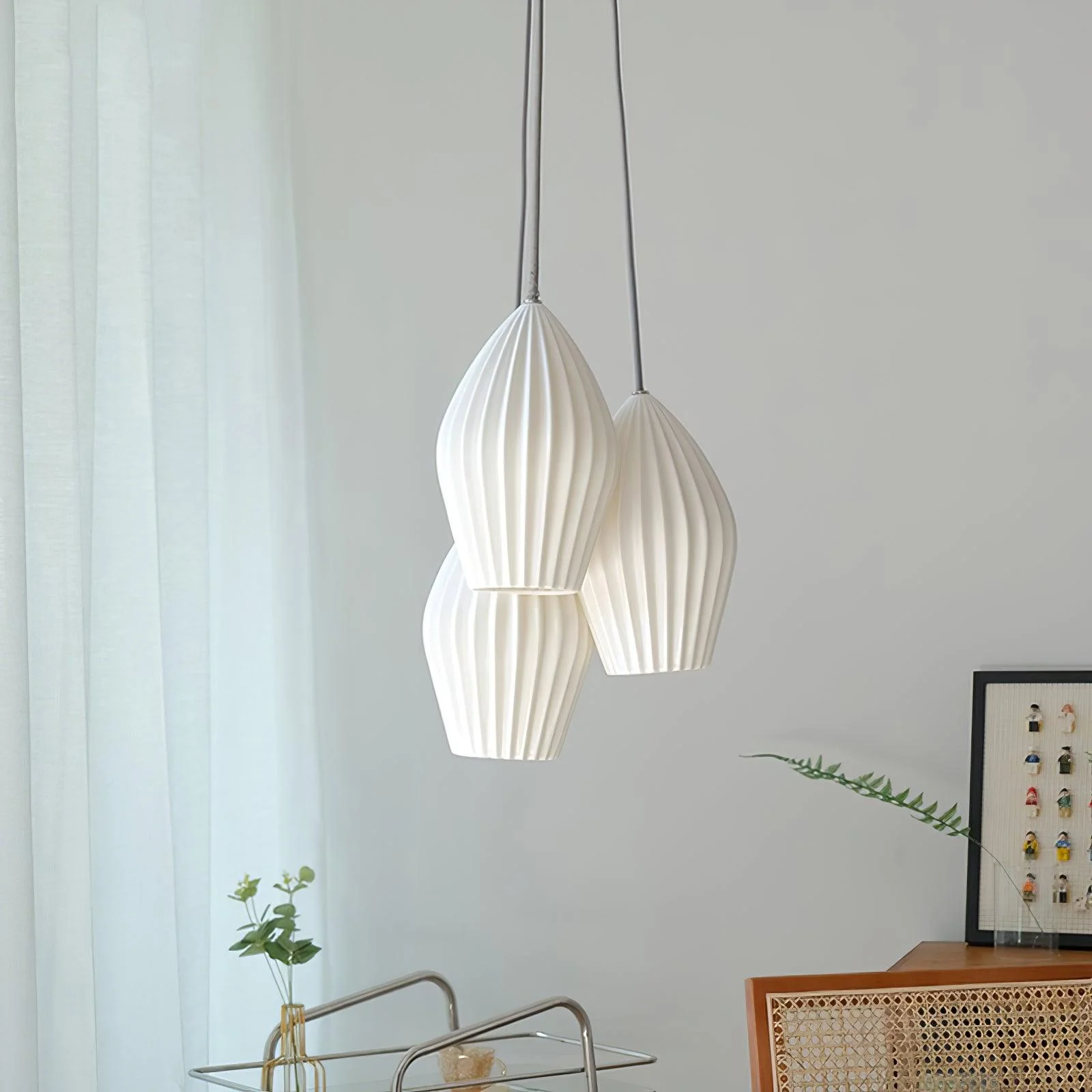 Подвесной светильник Ceramic Ribbed - 7 подвесов ∅30см х 150см, белый