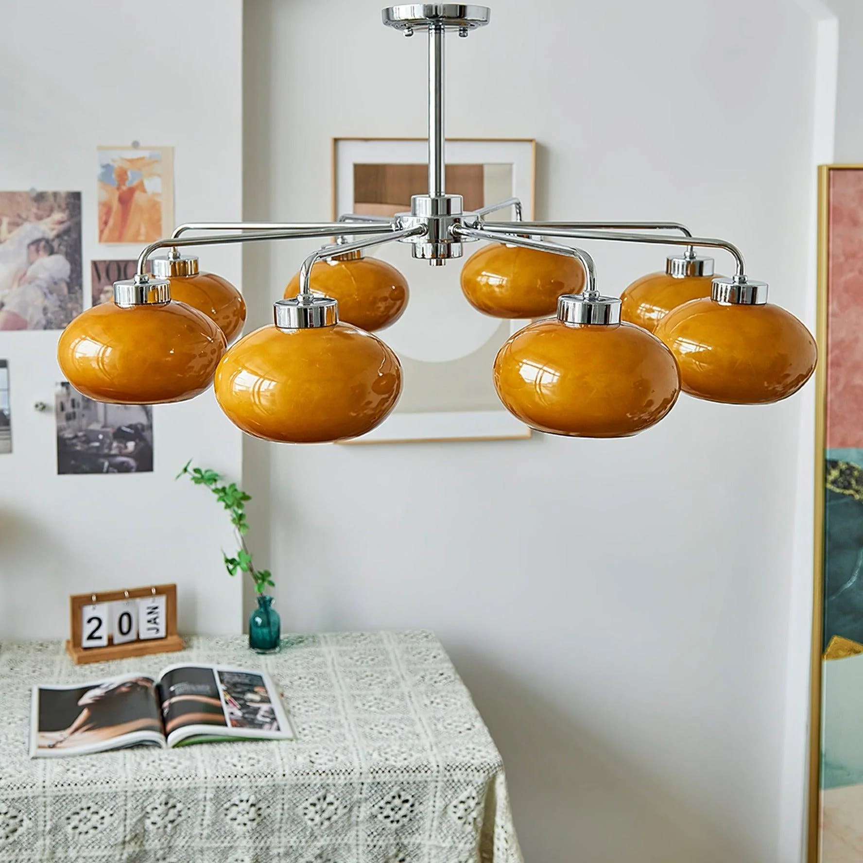 Люстра Oval Persimmon - 8 плафонов ∅85см x 15см, хром, белый