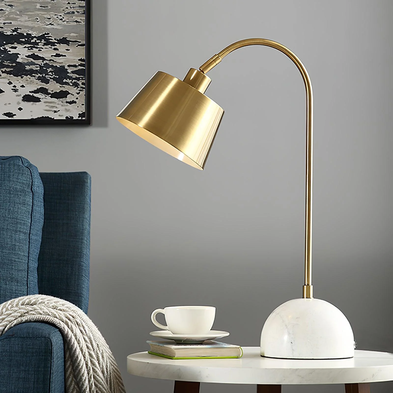 Brax Desk Lamp - ∅ 7.1″ x H 22.4″ /  Dia 18cm x H 57cm / Gold & White / UK plug
