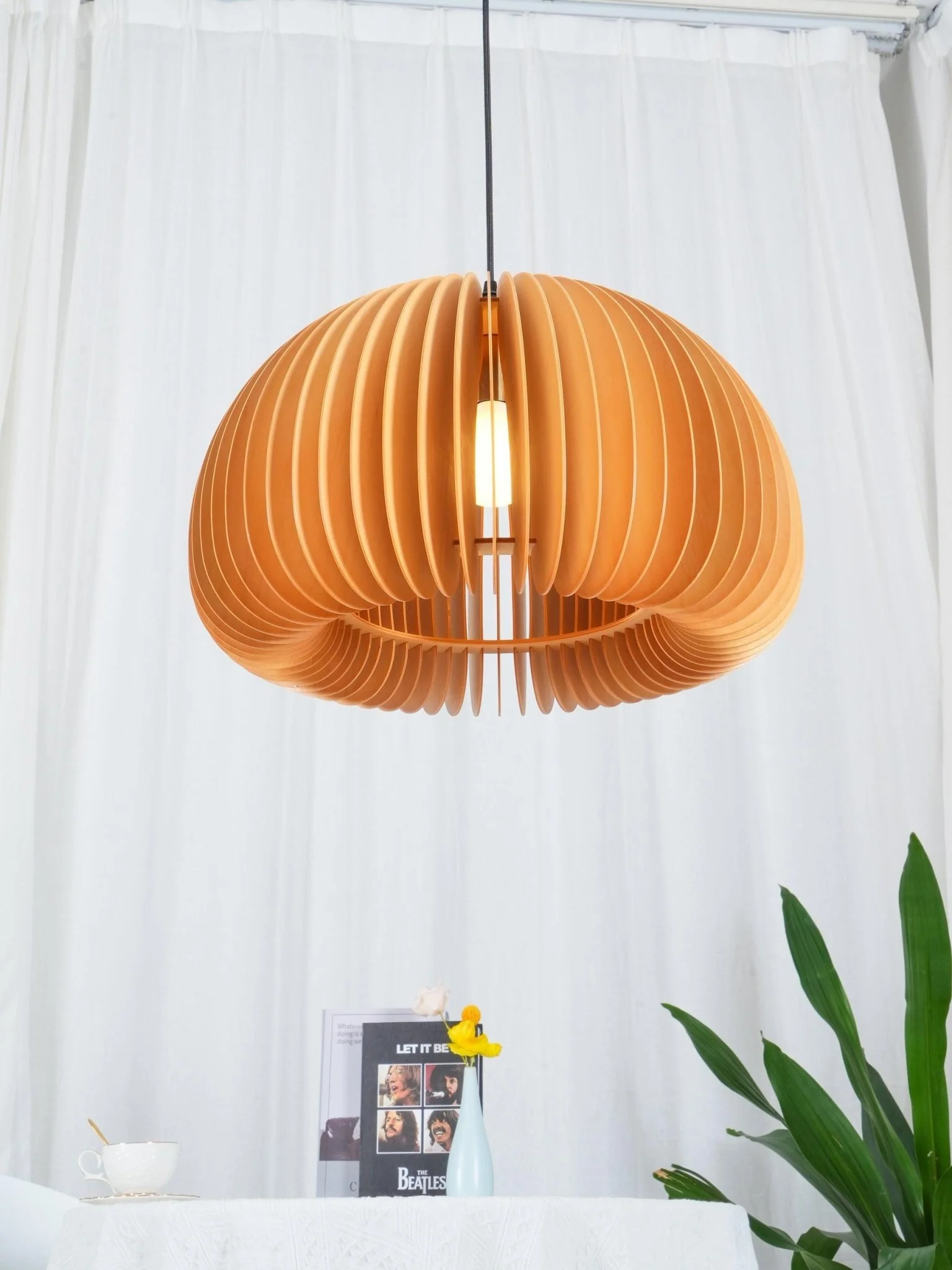 Wooden Pumpkin Swag Lights - ∅ 11.8″ x H 7″ / Dia 30cm x H 18cm (2 hooks) / Nature wood color / AU plug