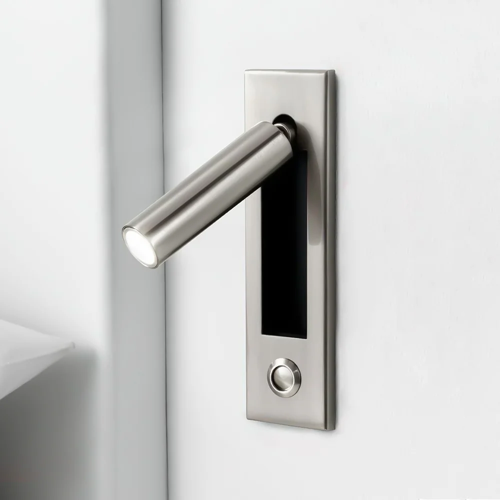 Настенный светильник Embedded Bedside Sconce - прямоугольник, кнопочный переключатель, ∅5см x 18см, матовый черный, медь, теплый свет