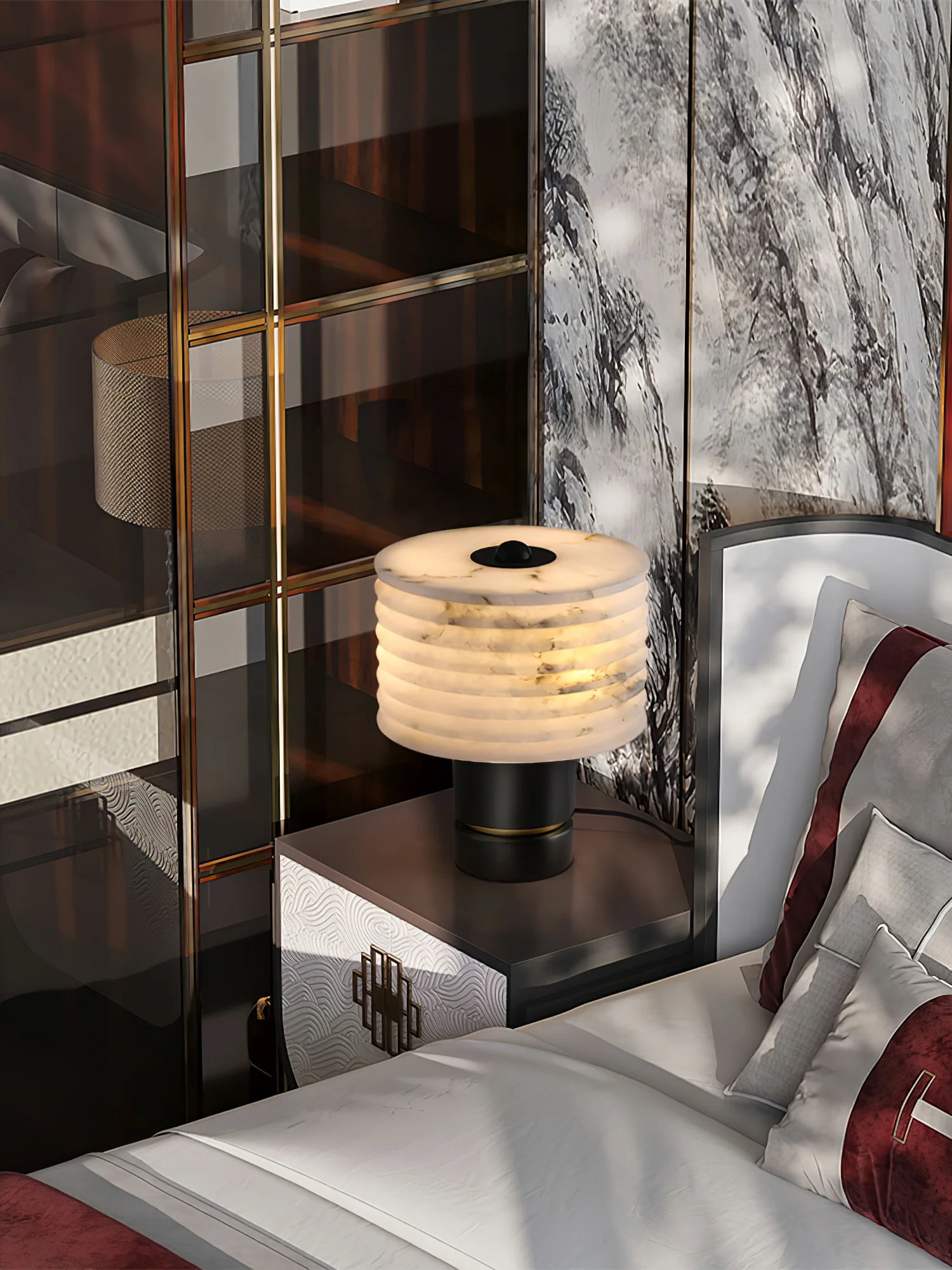 Outela Table Lamp - Model B 10.2″ x H 12.6″ / Dia 26cm x H 32cm / Black+White / US plug