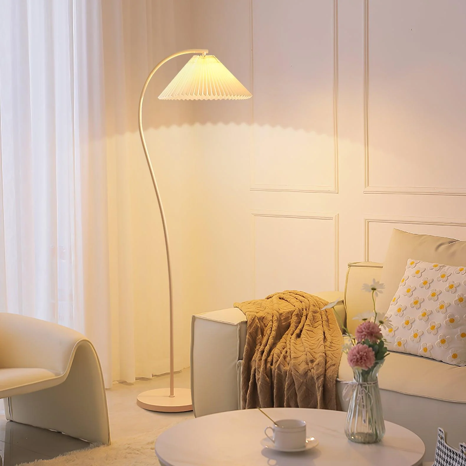 Crescini Pleated Floor Lamp - ∅ 11.8″ x H 59.8″/ Dia 30cm x H 152cm / Green & Light yellow / US plug