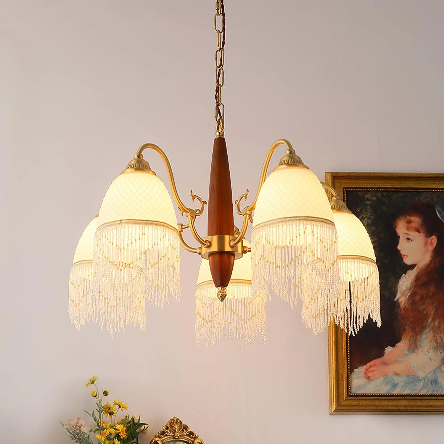 Люстра Mesh Tassel Glass - 3 плафона ∅50см x 42см, латунь, белый