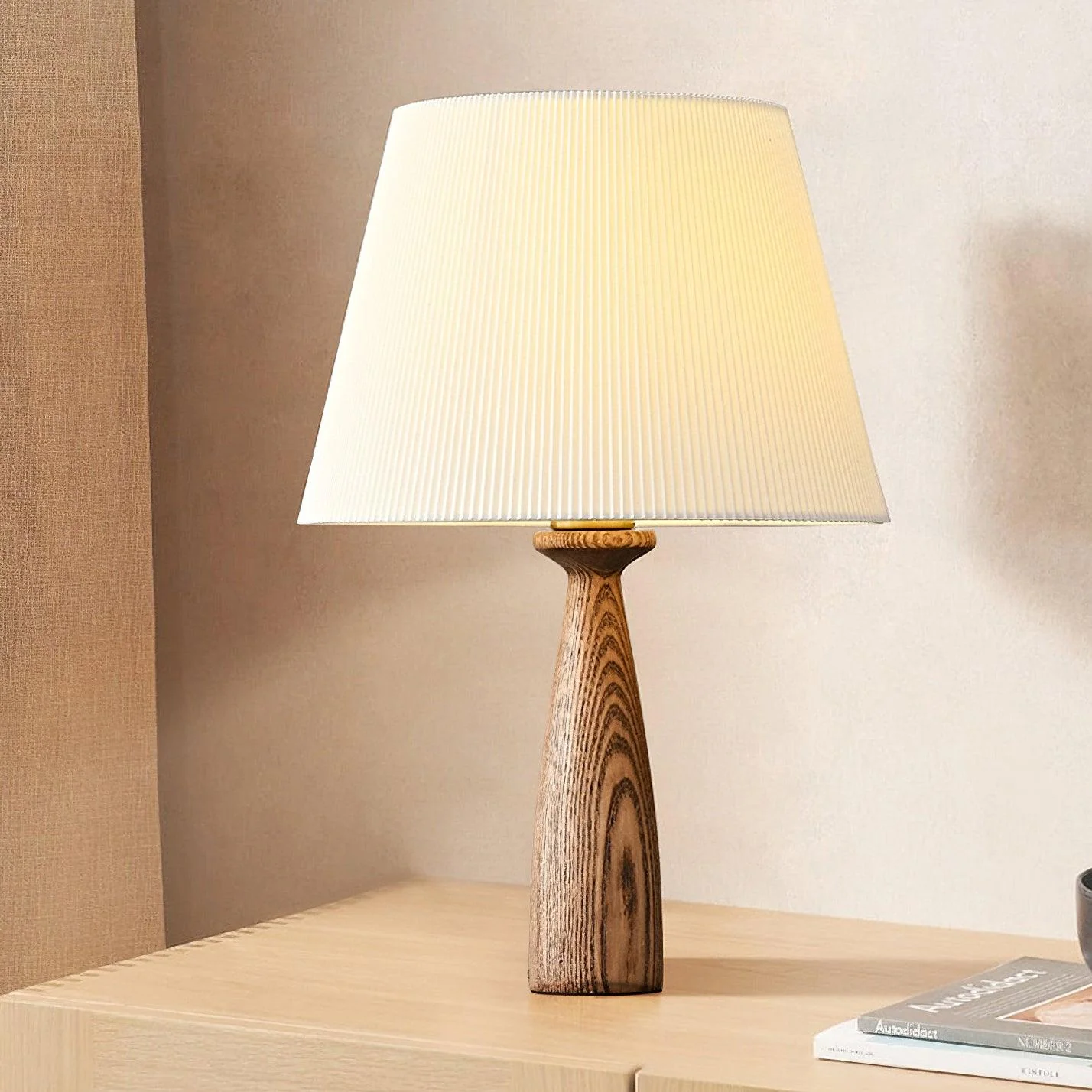 Nora Table Lamp - W 11.8″ x H 18.9″ / W 30cm x H 48cm / Walnut Wood & White / UK plug