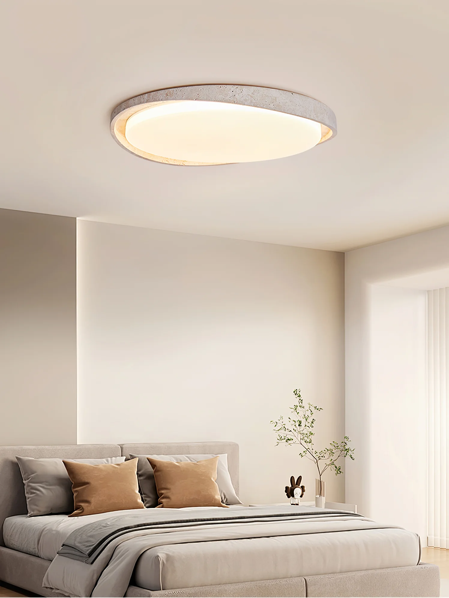Потолочный светильник Lumen Arc - ∅40см x 6см, желтый травертин, белый, теплый свет