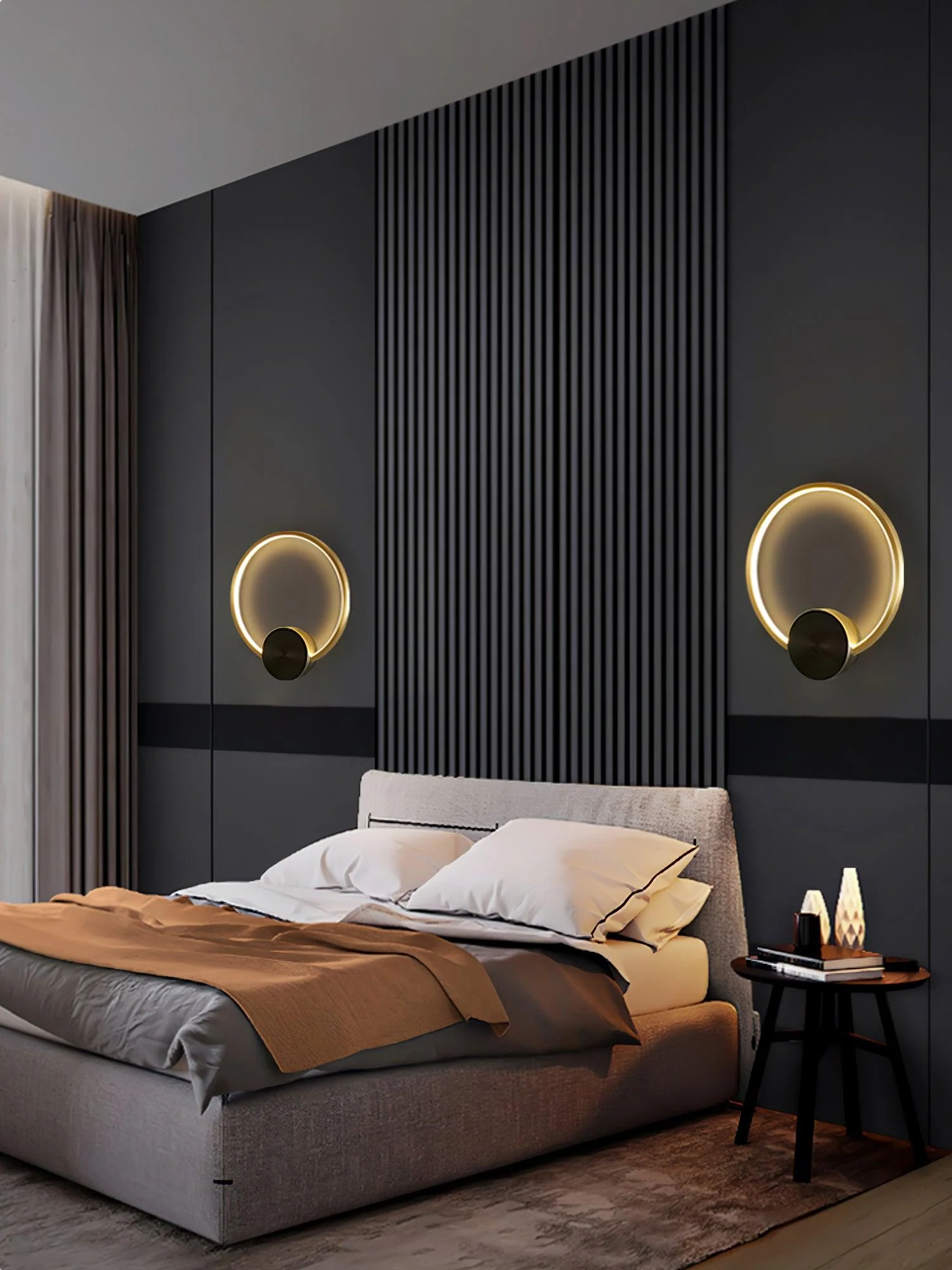 Ring Shaped LED Wall Light - Dia 20cm Set of 2 / Black & Brass / Three-Color Changing Light