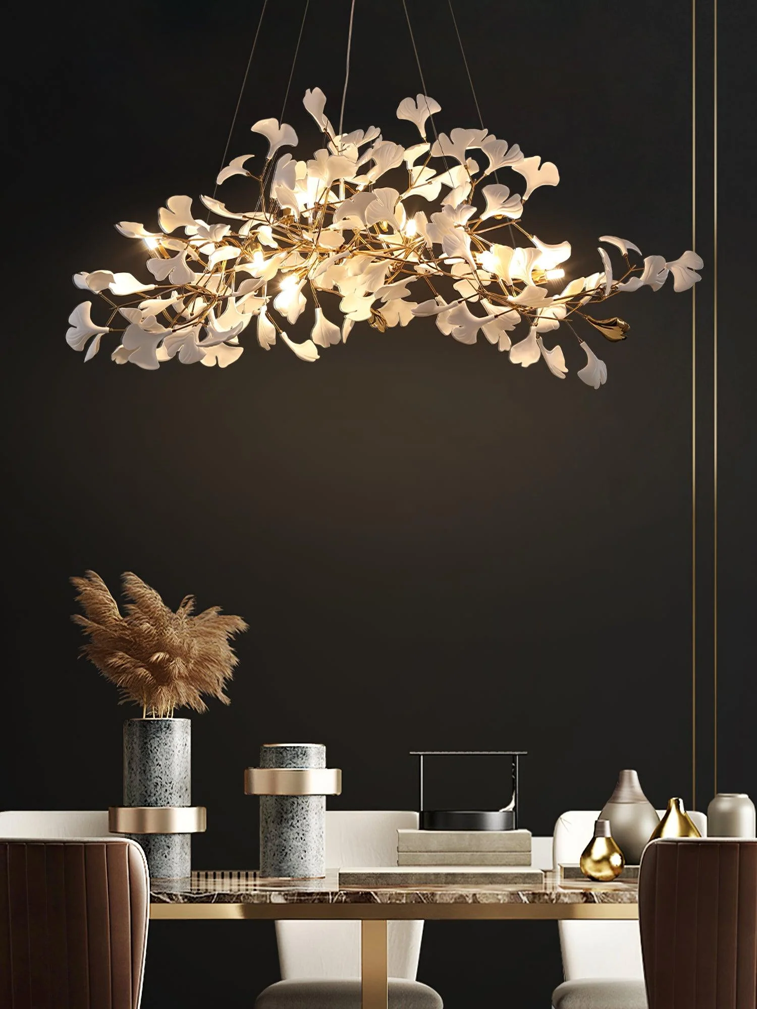 Люстра Gingko N - 180см x 70см x 55см, никель, белый