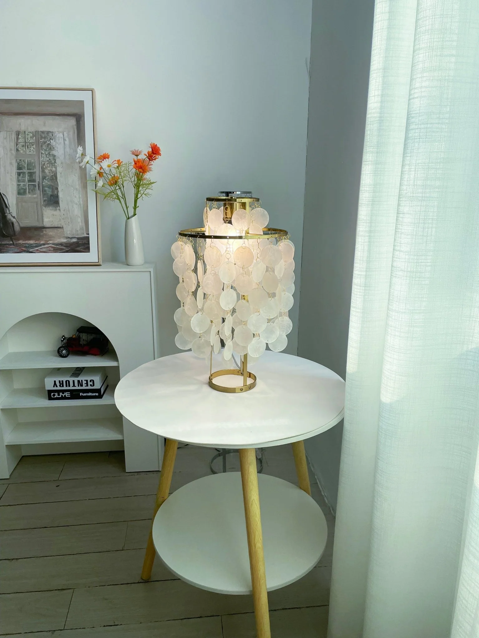 Настольный светильник Round Shell - ∅30см x 48см, хром